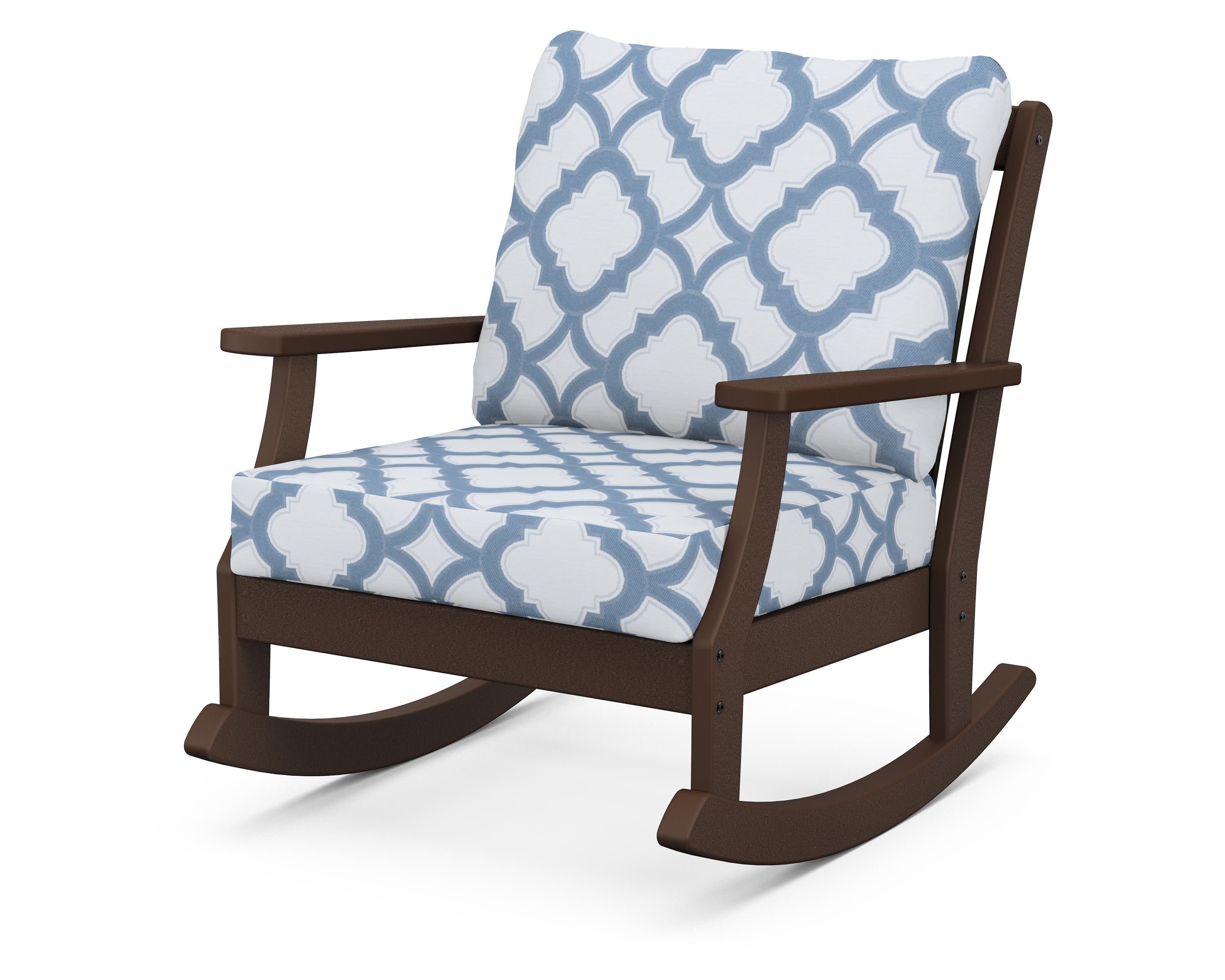 Braxton Deep Seating Rocking Chair in Mahogany / Trellis Sky Blue