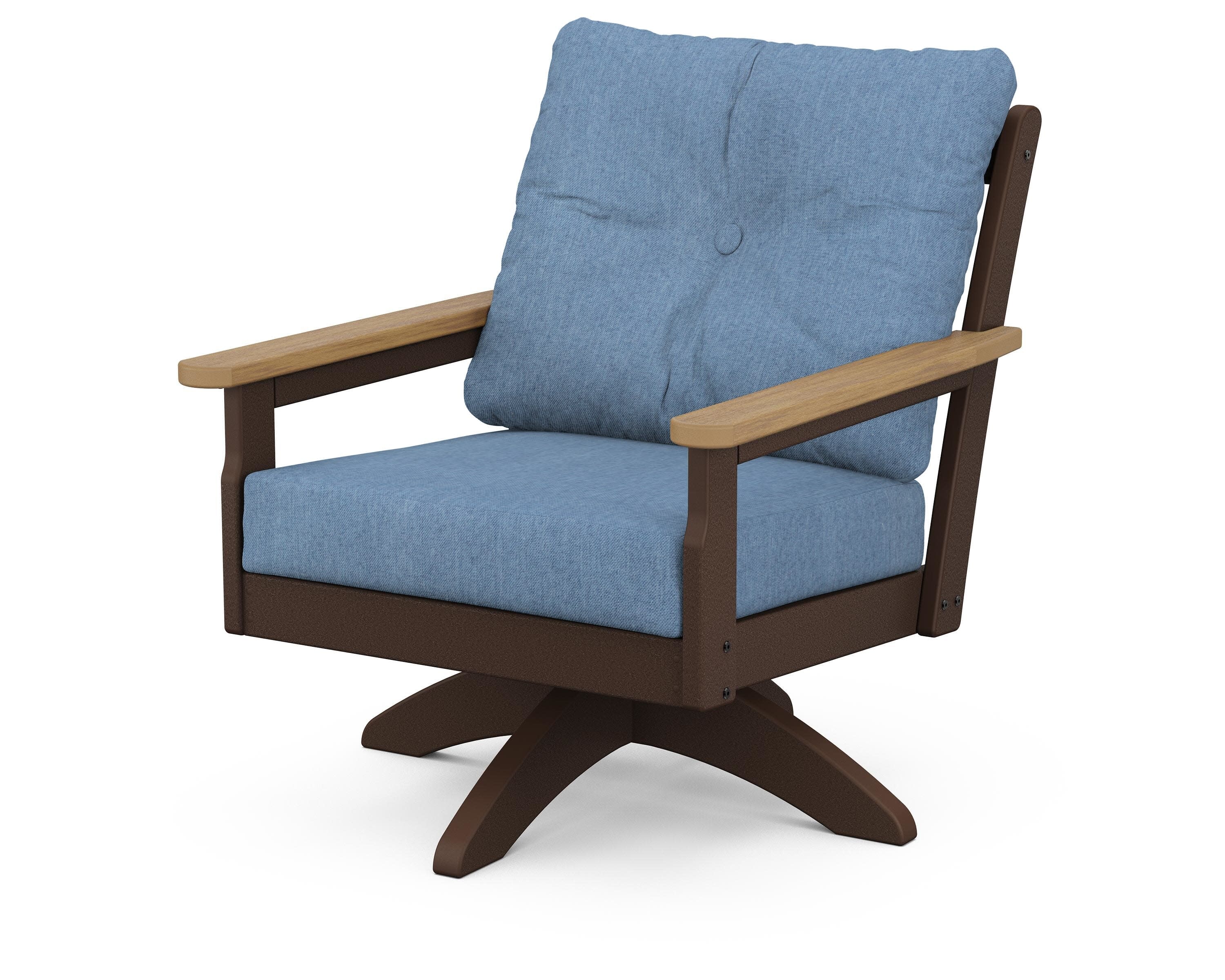 Vineyard Deep Seating Swivel Chair in Mahogany / Natural / Sky Blue