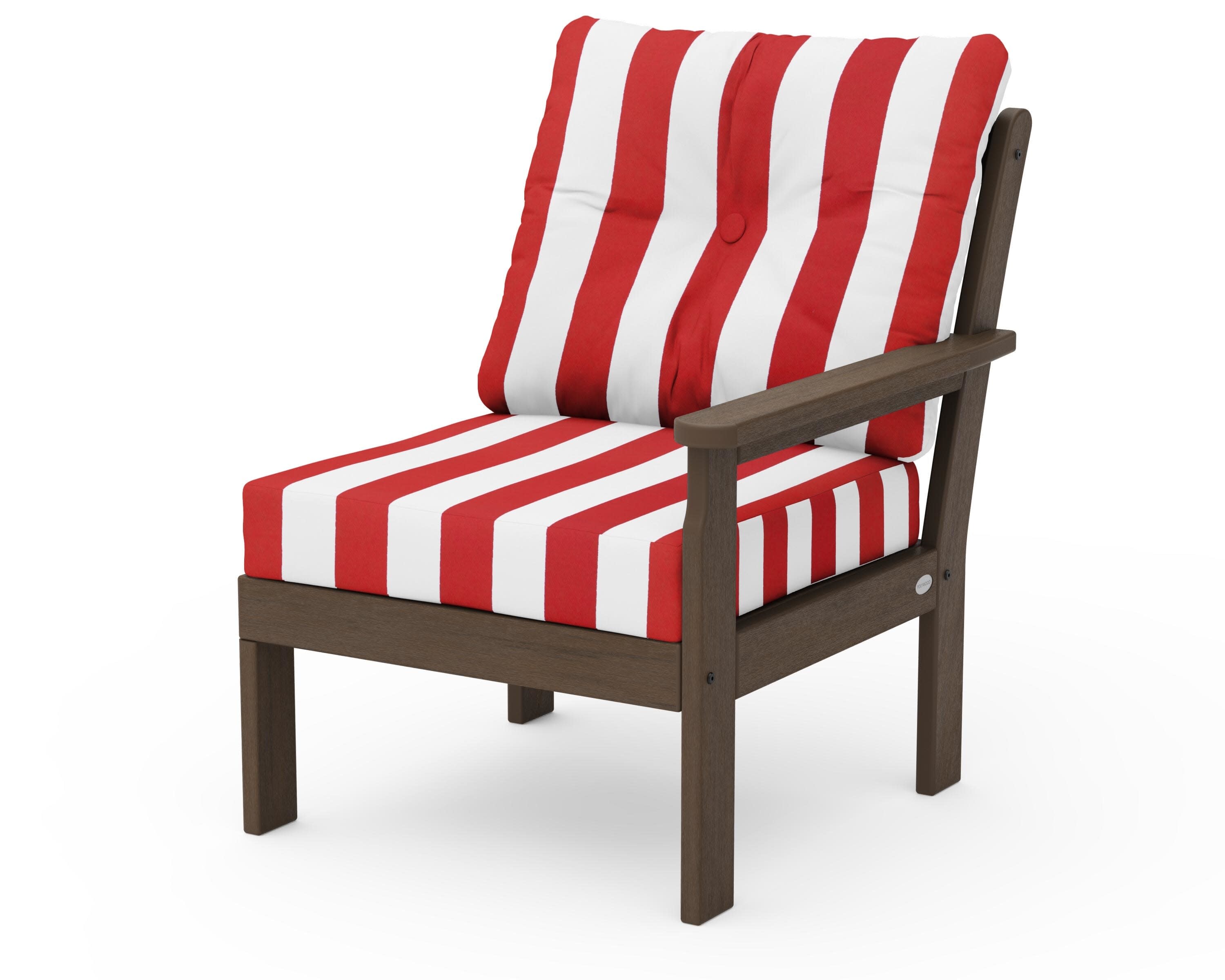 Vineyard Modular Right Arm Chair in Kona / Cabana Stripe Crimson