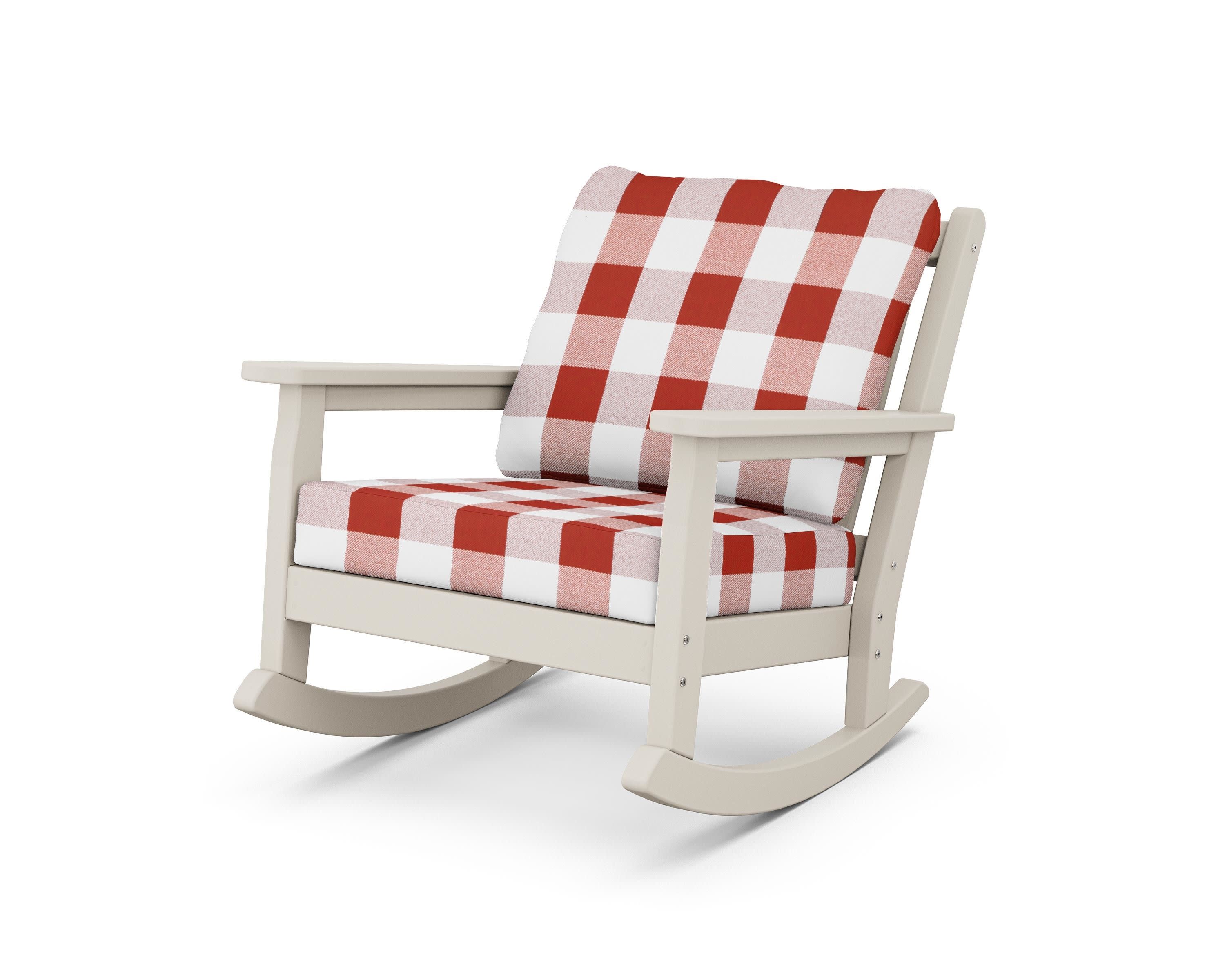 Chippendale Deep Seating Rocking Chair in Sand / Buffalo Plaid Crimson