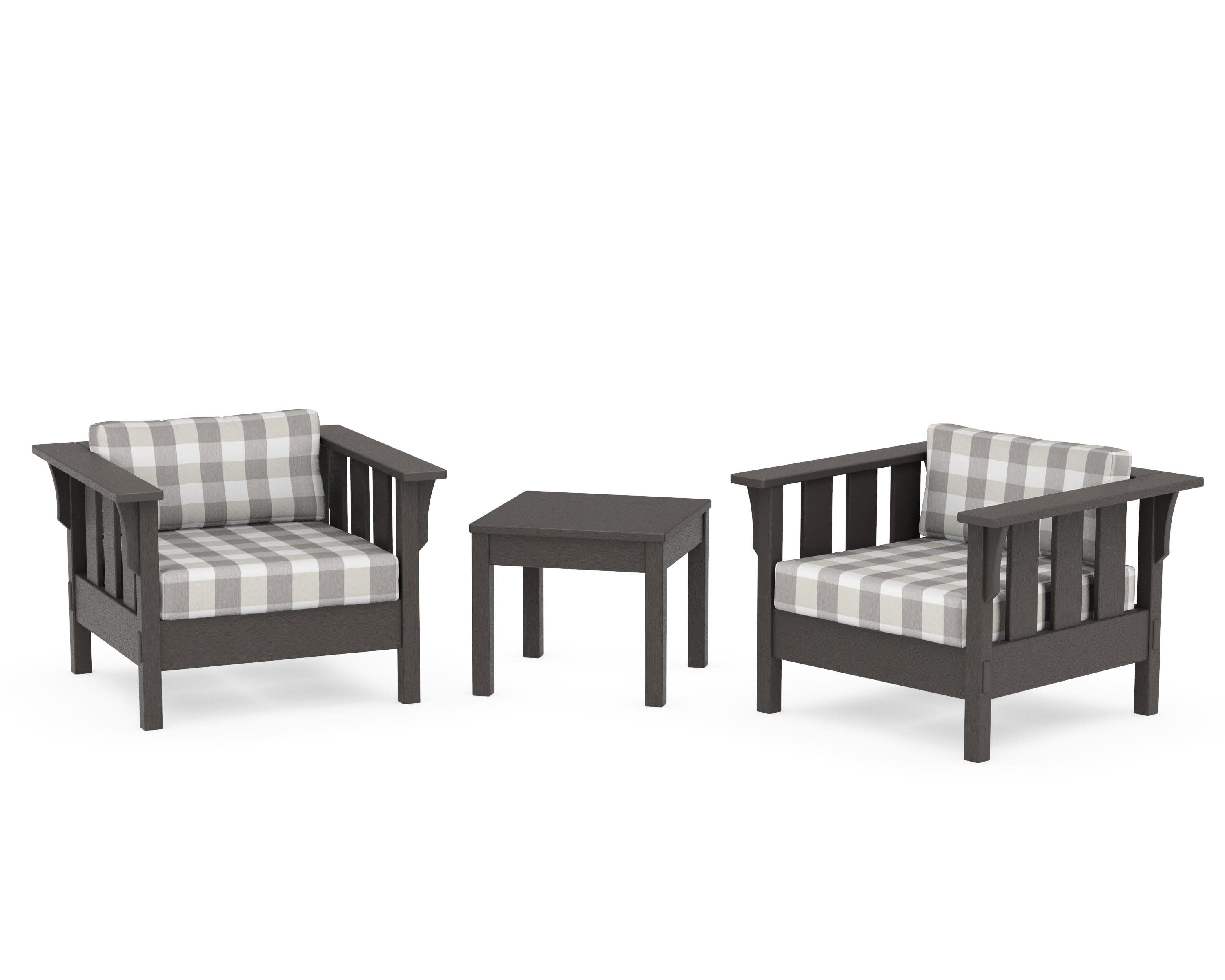 Acadia 3-Piece Deep Seating Set in Vintage Coffee / Buffalo Plaid Grey Mist