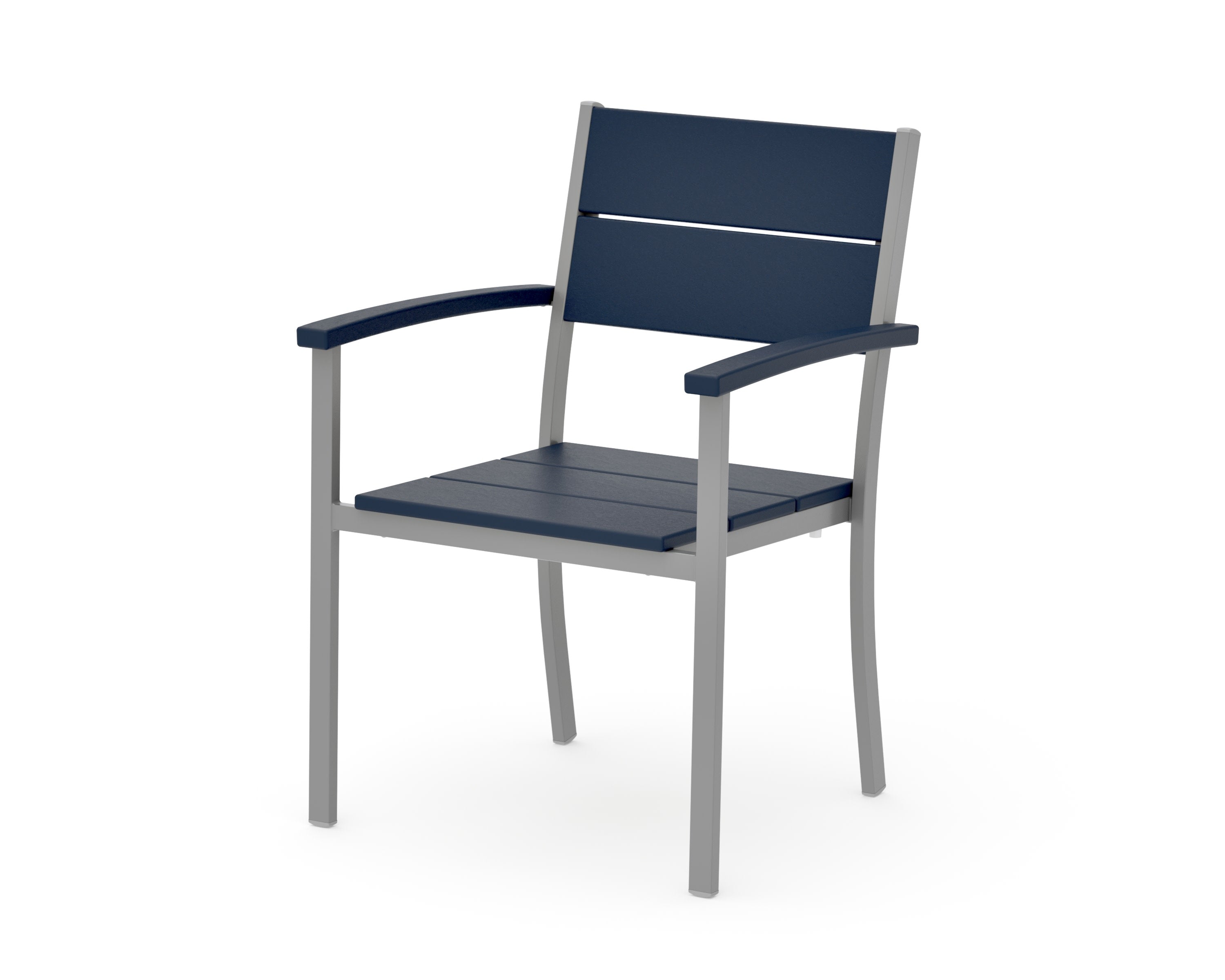 Main Street Stacking Dining Arm Chair in Silver / Navy