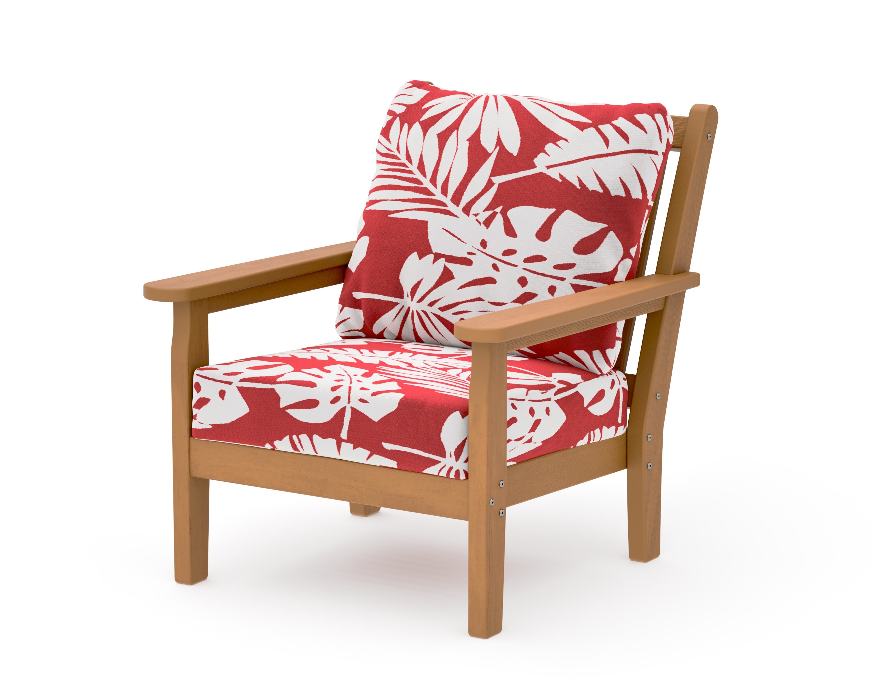Chippendale Deep Seating Chair in Natural / Leaf Crimson
