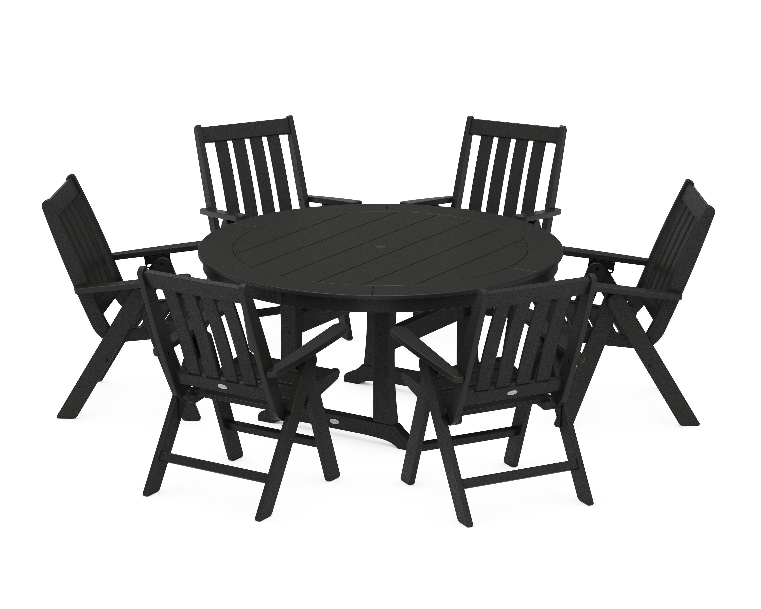 Vineyard Folding 7-Piece Side Chair Round Dining Set in Black