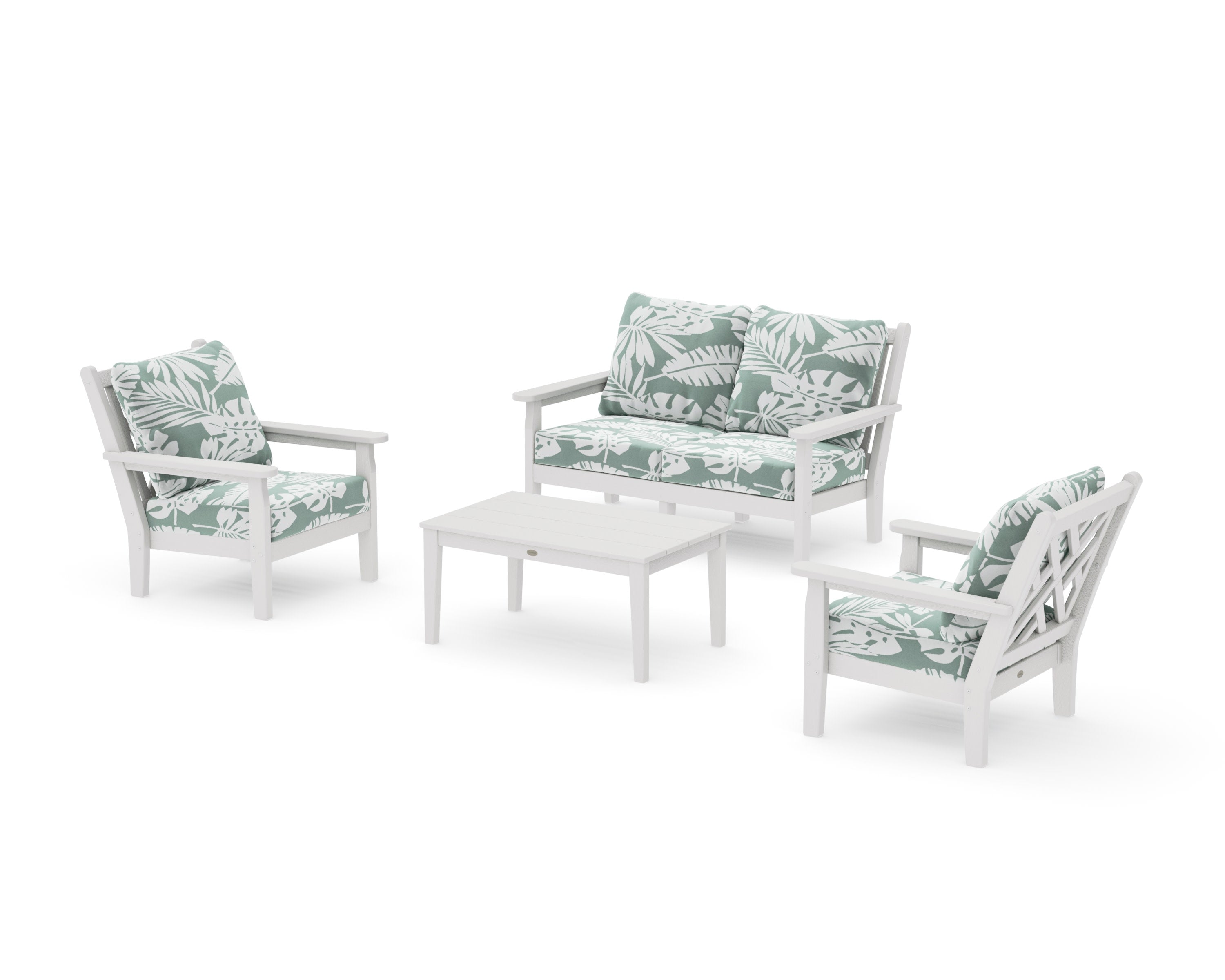 Chippendale 4-Piece Deep Seating Set with Loveseat in Vintage White / Leaf Glacier Spa