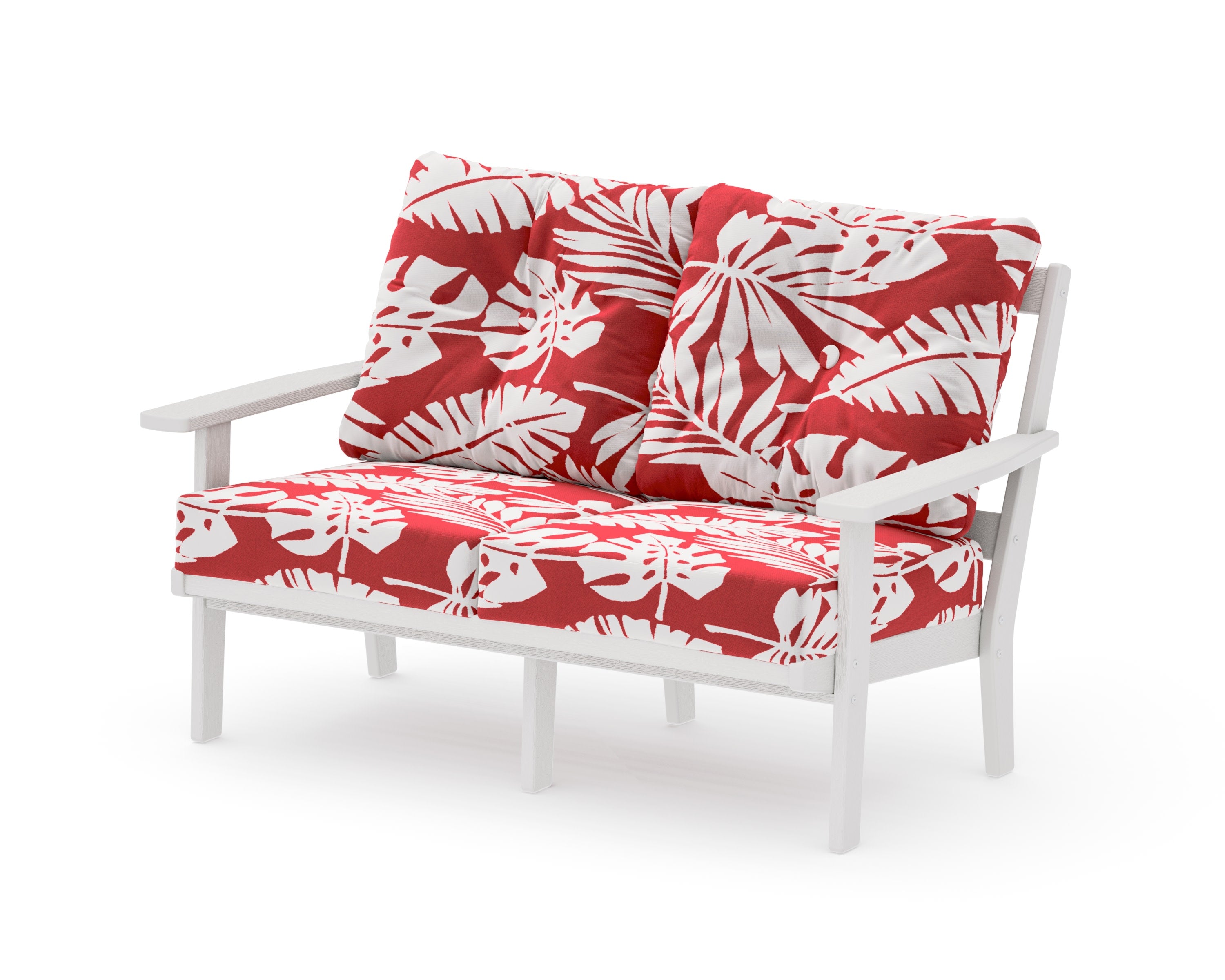 Oxford Deep SeatingLoveseat in Vintage White / Leaf Crimson