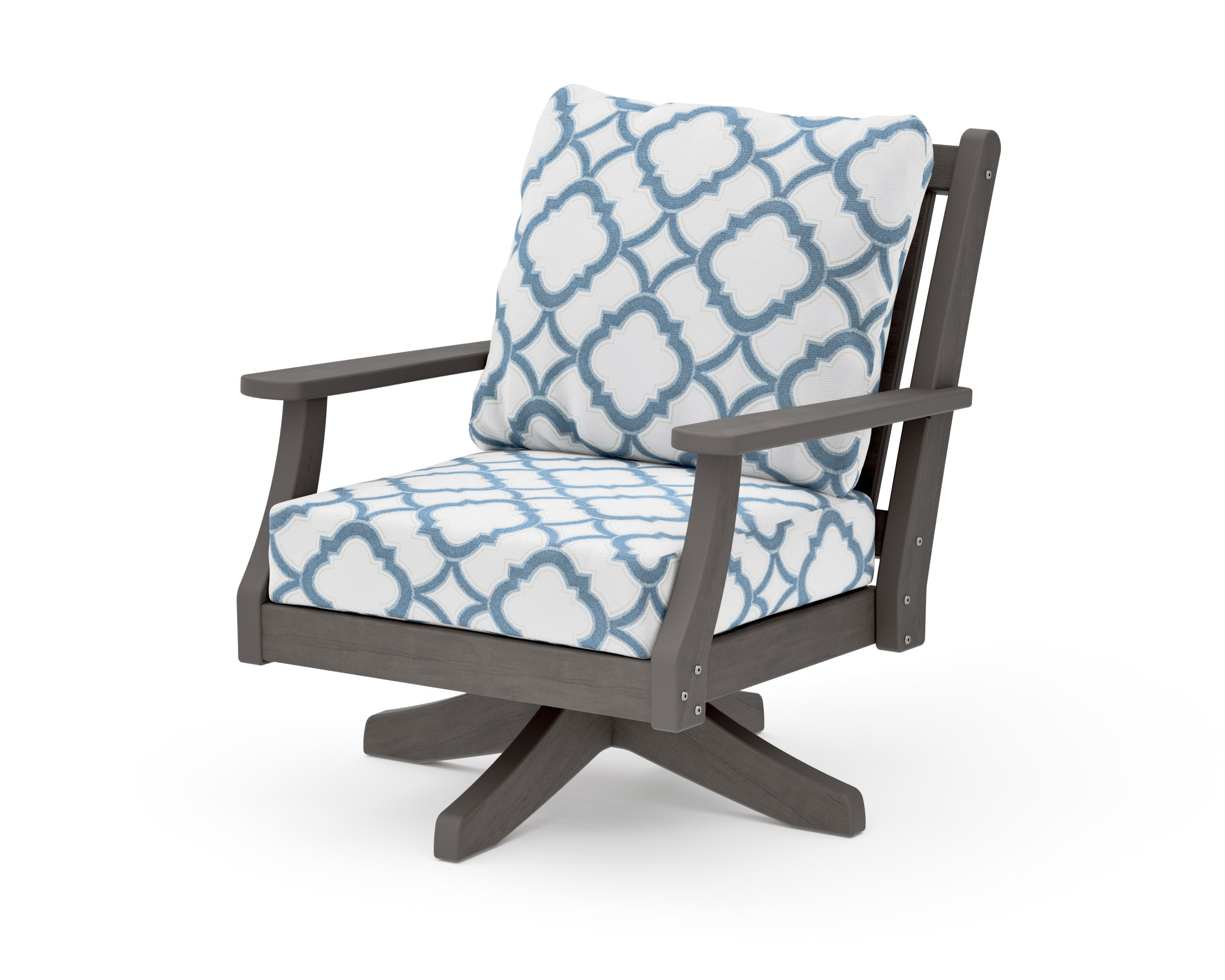 Wovendale Deep Seating Swivel Chair in Driftwood / Trellis Sky Blue
