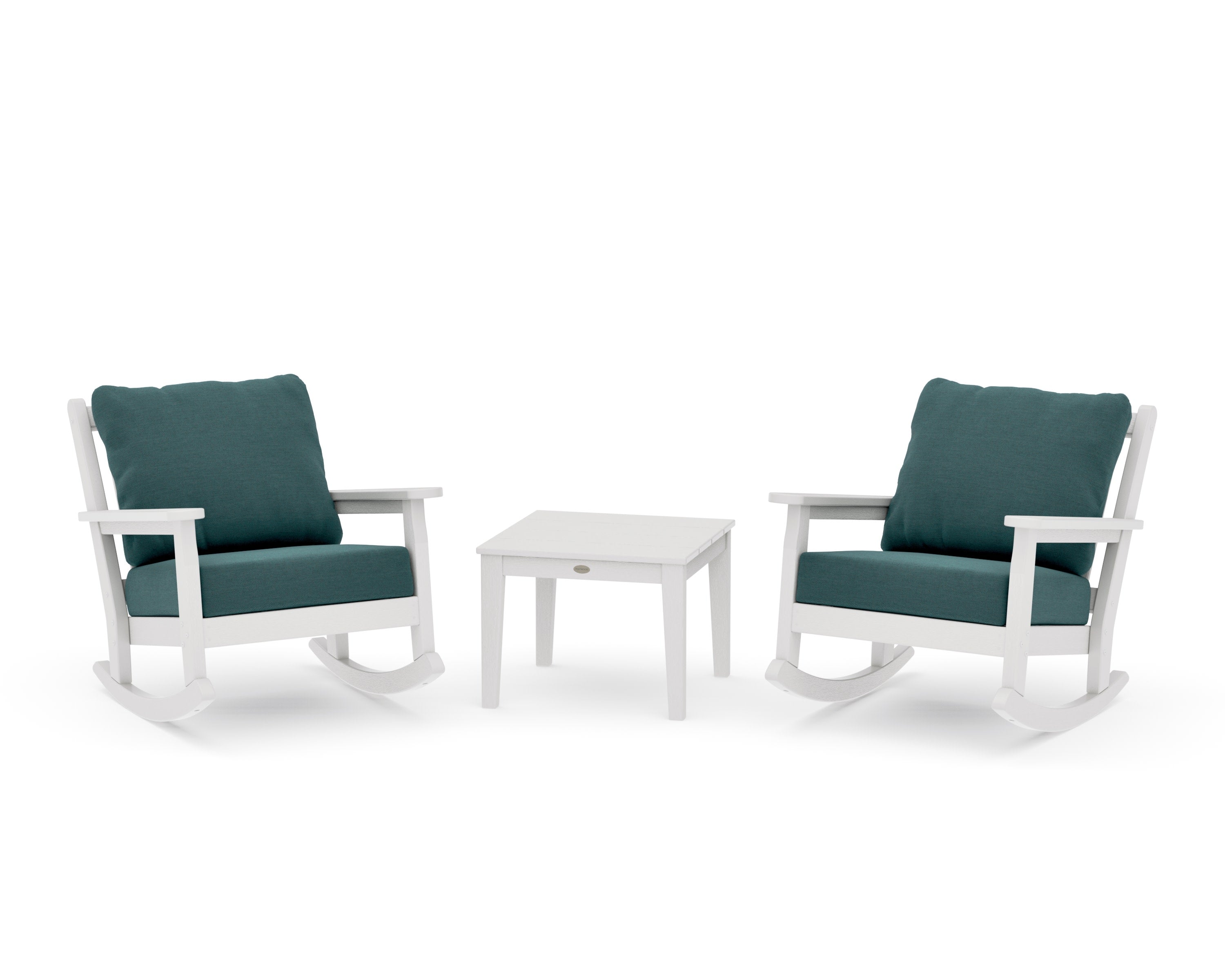 Chippendale 3-Piece Deep Seating Rocker Set in Vintage White / Ocean Teal
