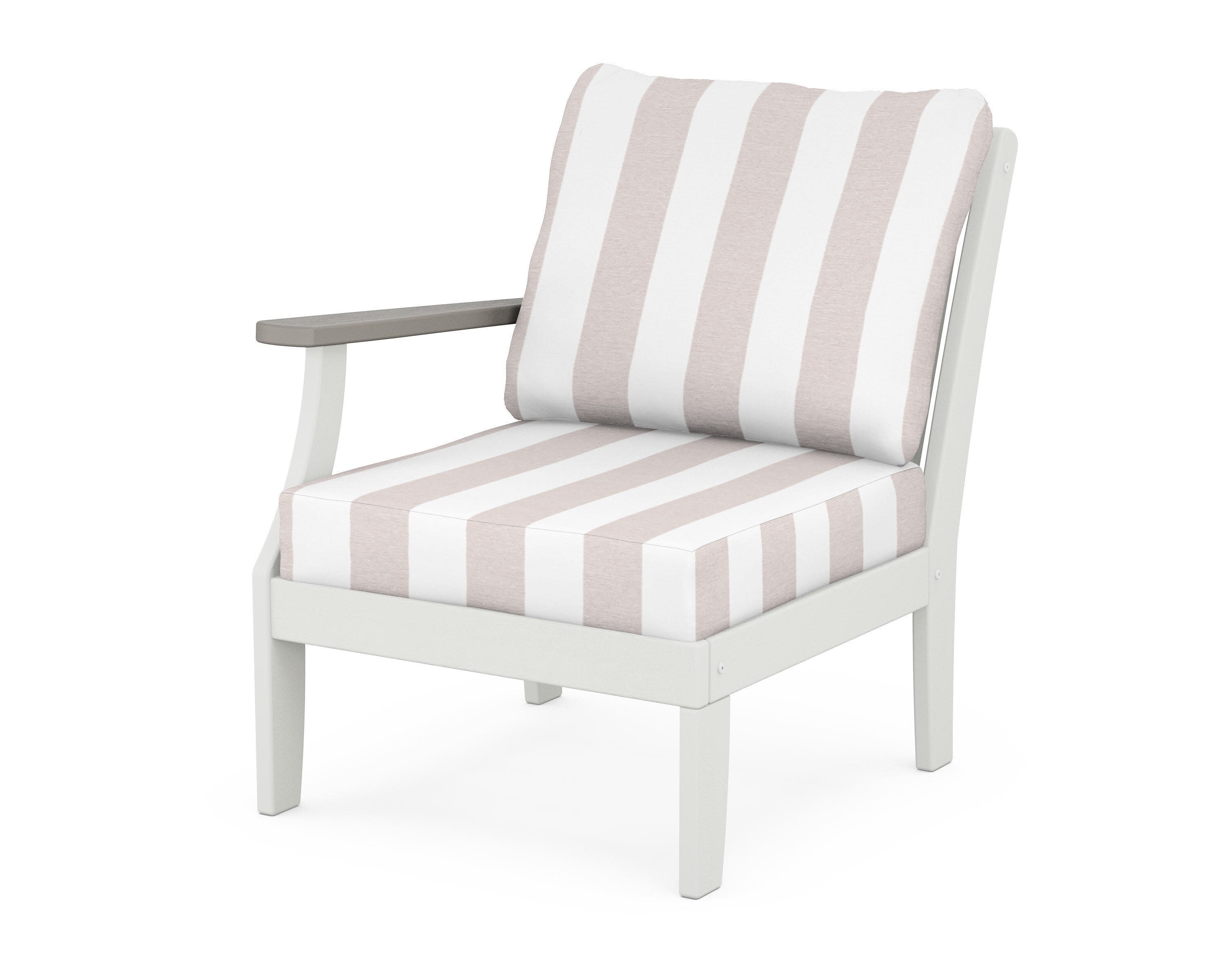 Braxton Modular Left Arm Chair in White / Driftwood / Cabana Stripe Dune Burlap