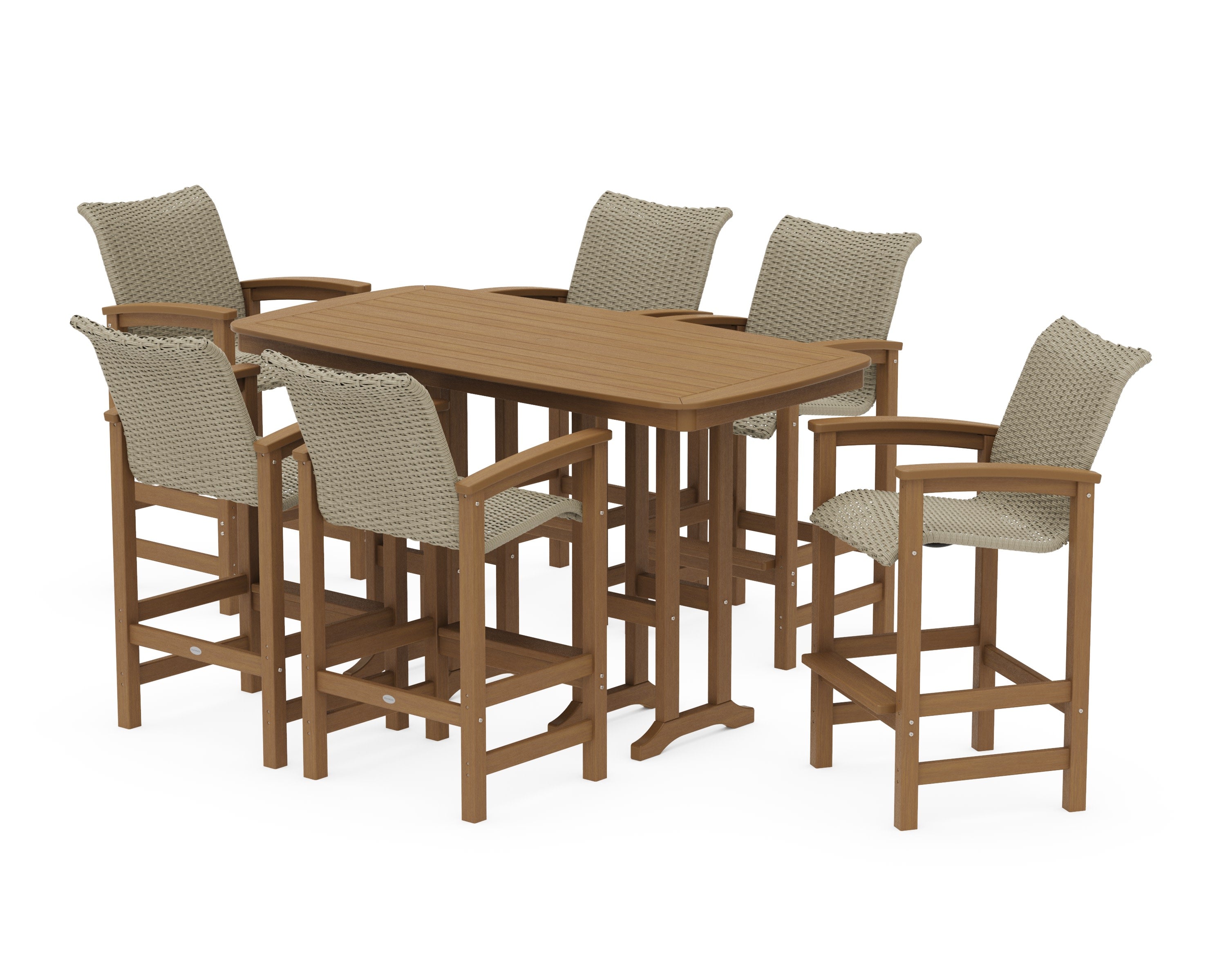 Coastal Woven Arm Chair 7-Piece Bar Set in Natural / Dune Grass