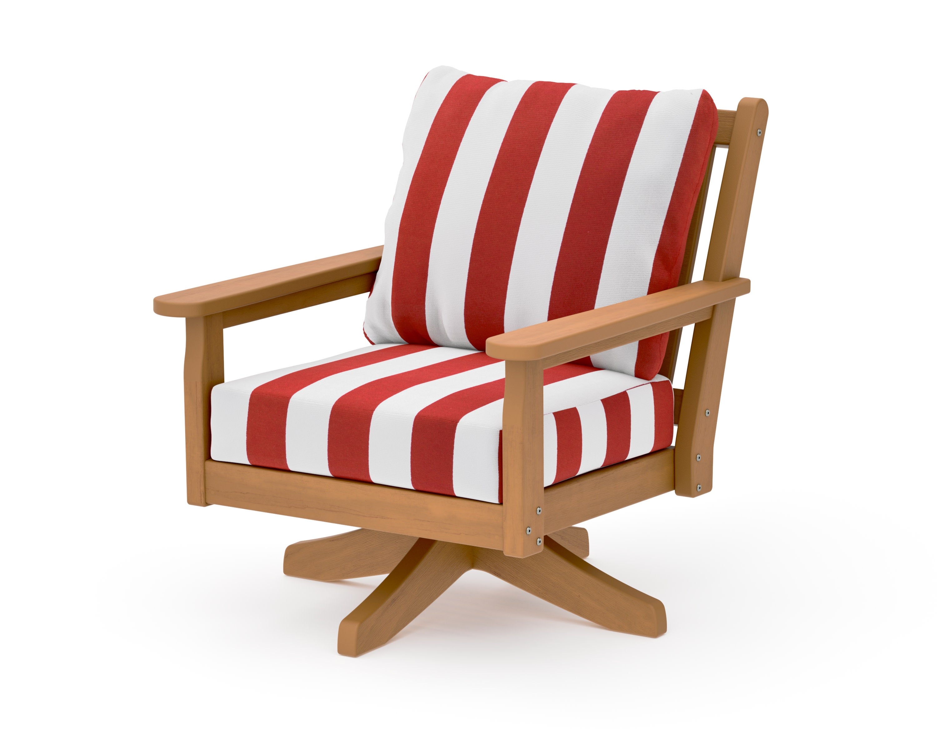 Chippendale Deep Seating Swivel Chair in Natural / Cabana Stripe Crimson