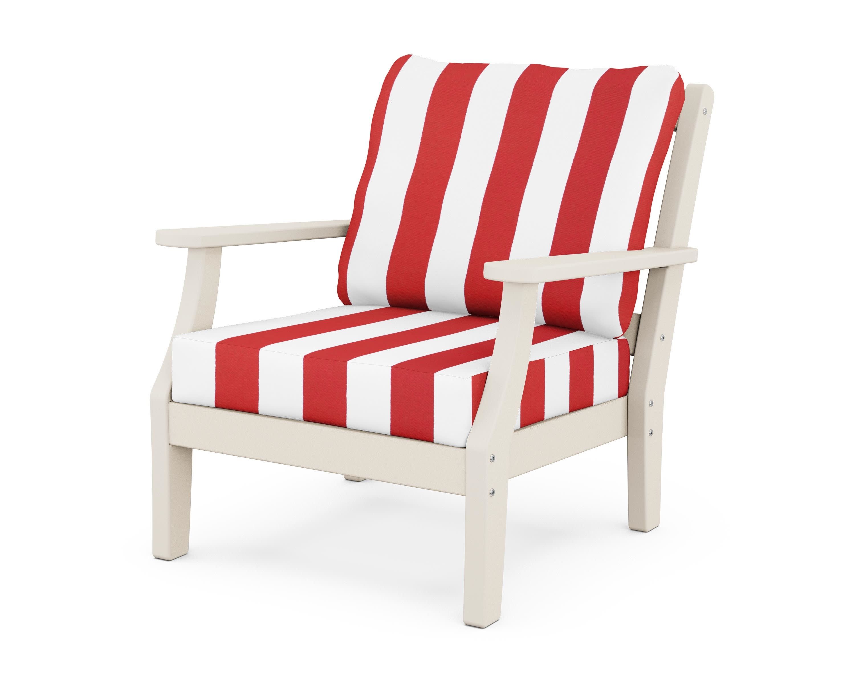 Chinoiserie Deep Seating Chair in Sand / Cabana Stripe Crimson