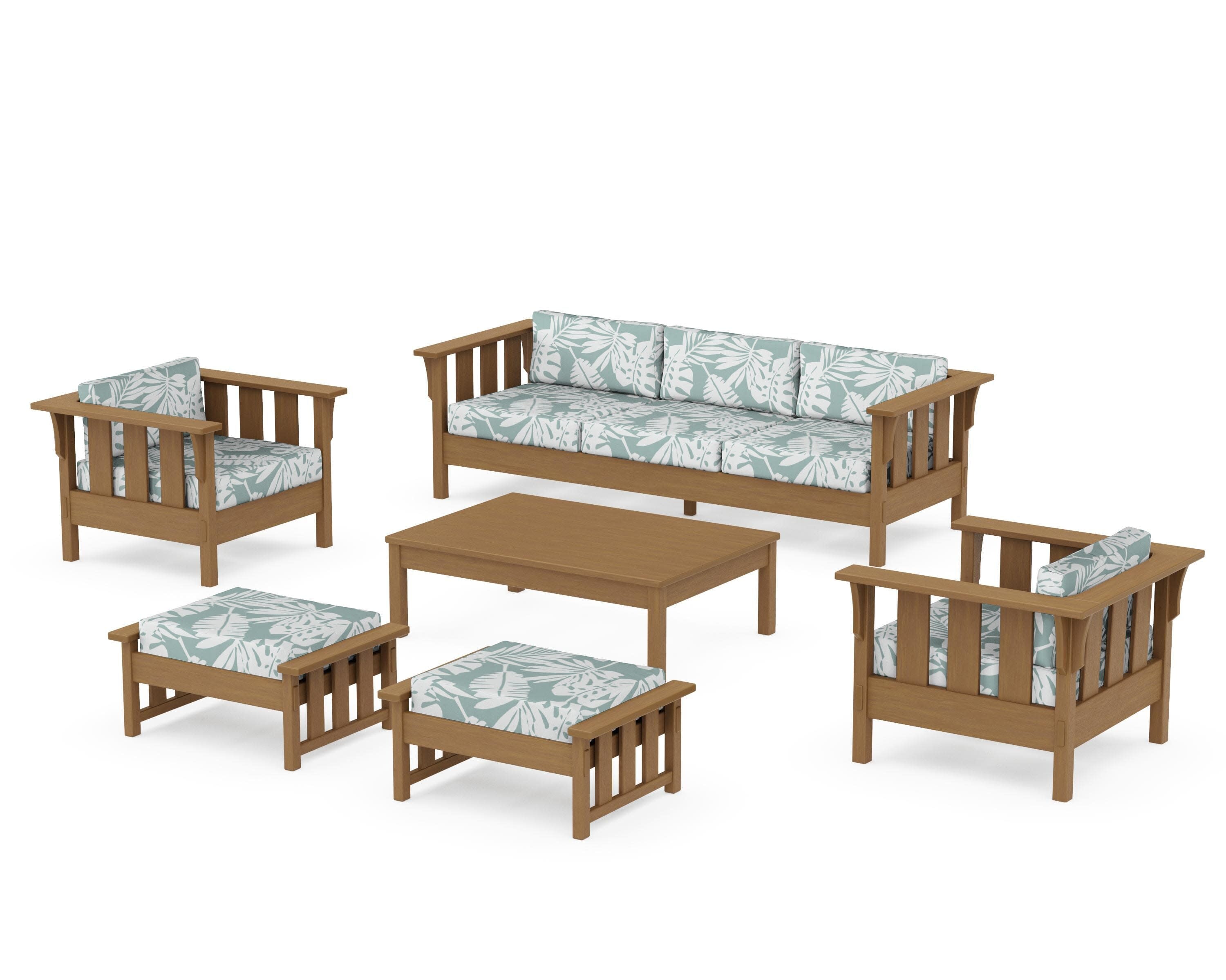 Acadia 6-Piece Lounge Sofa Set in Natural / Leaf Glacier Spa