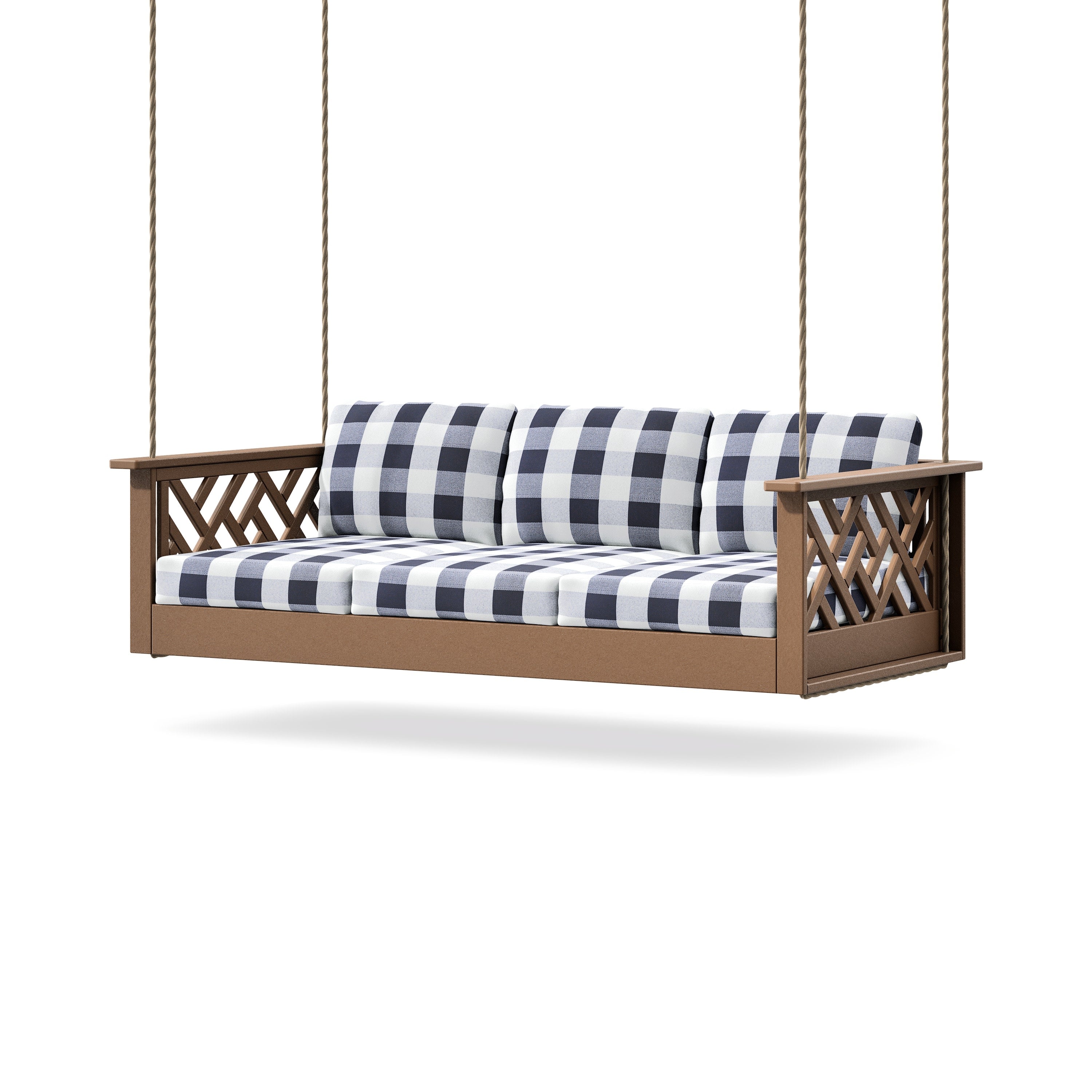 Chippendale Daybed Swing in Teak / Buffalo Plaid Navy