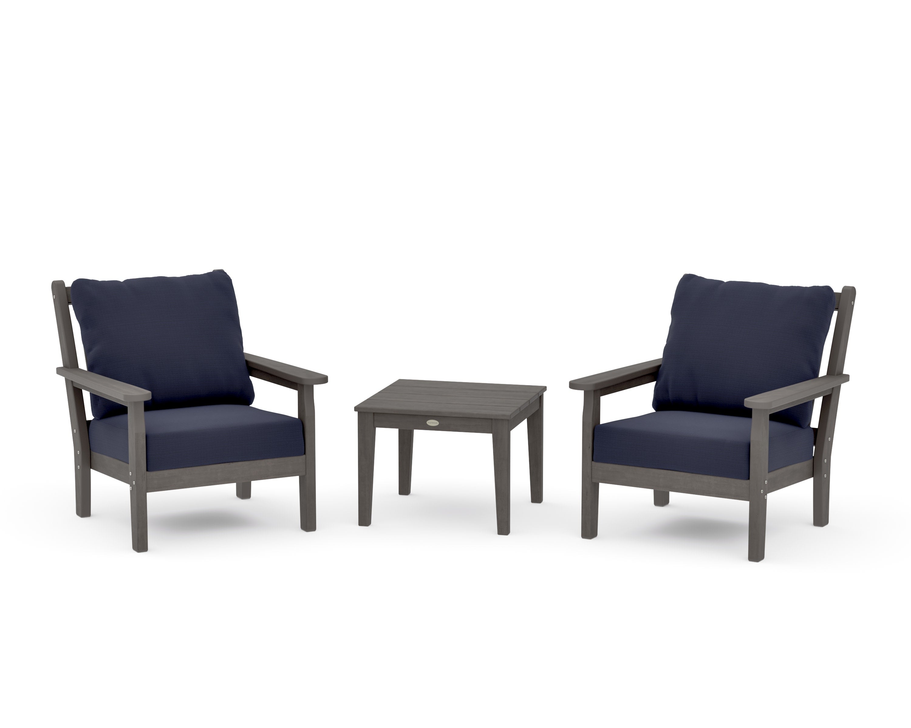 Chippendale 3-Piece Deep Seating Set in Driftwood / Navy Linen