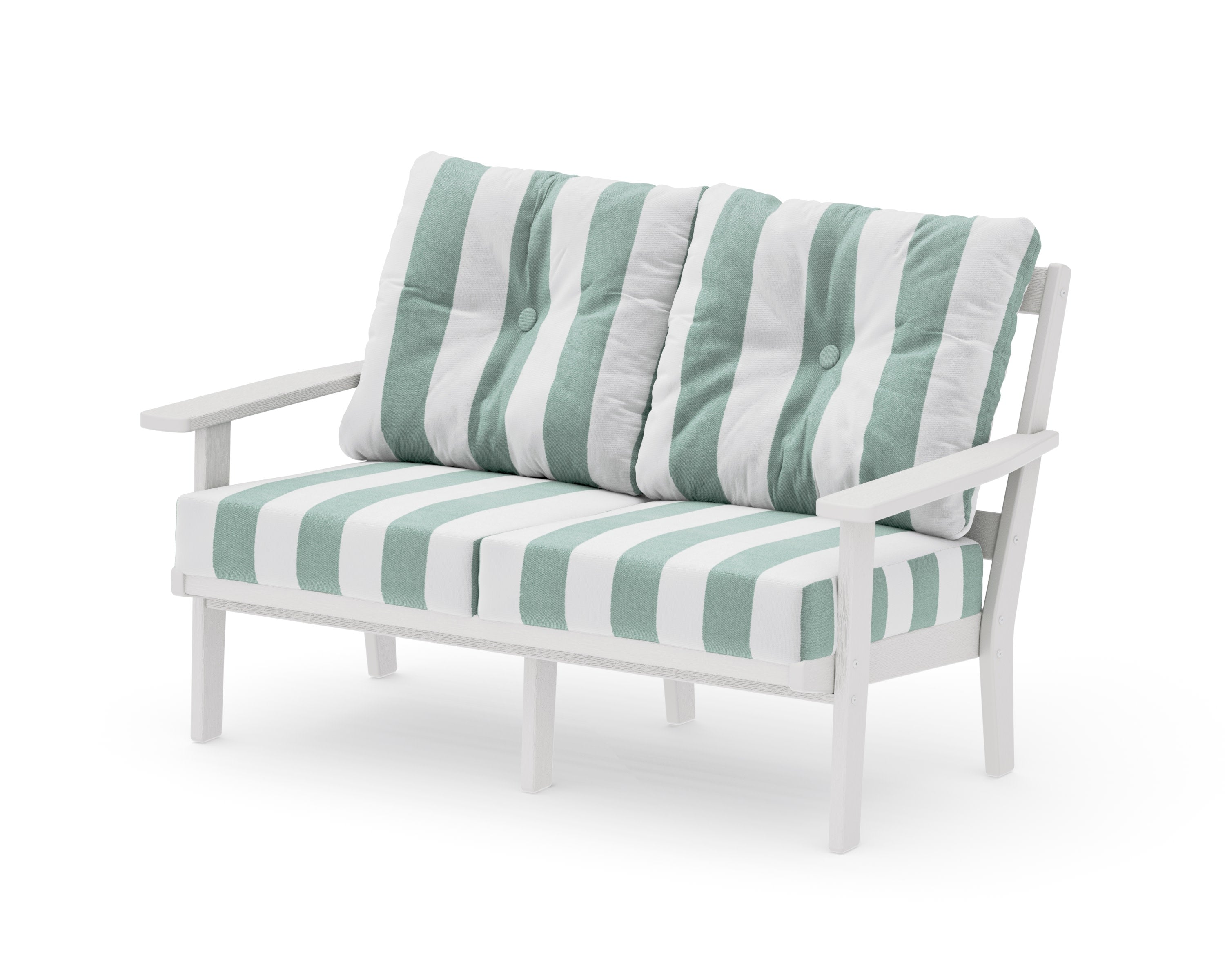 Oxford Deep SeatingLoveseat in Vintage White / Cabana Stripe Glacier Spa