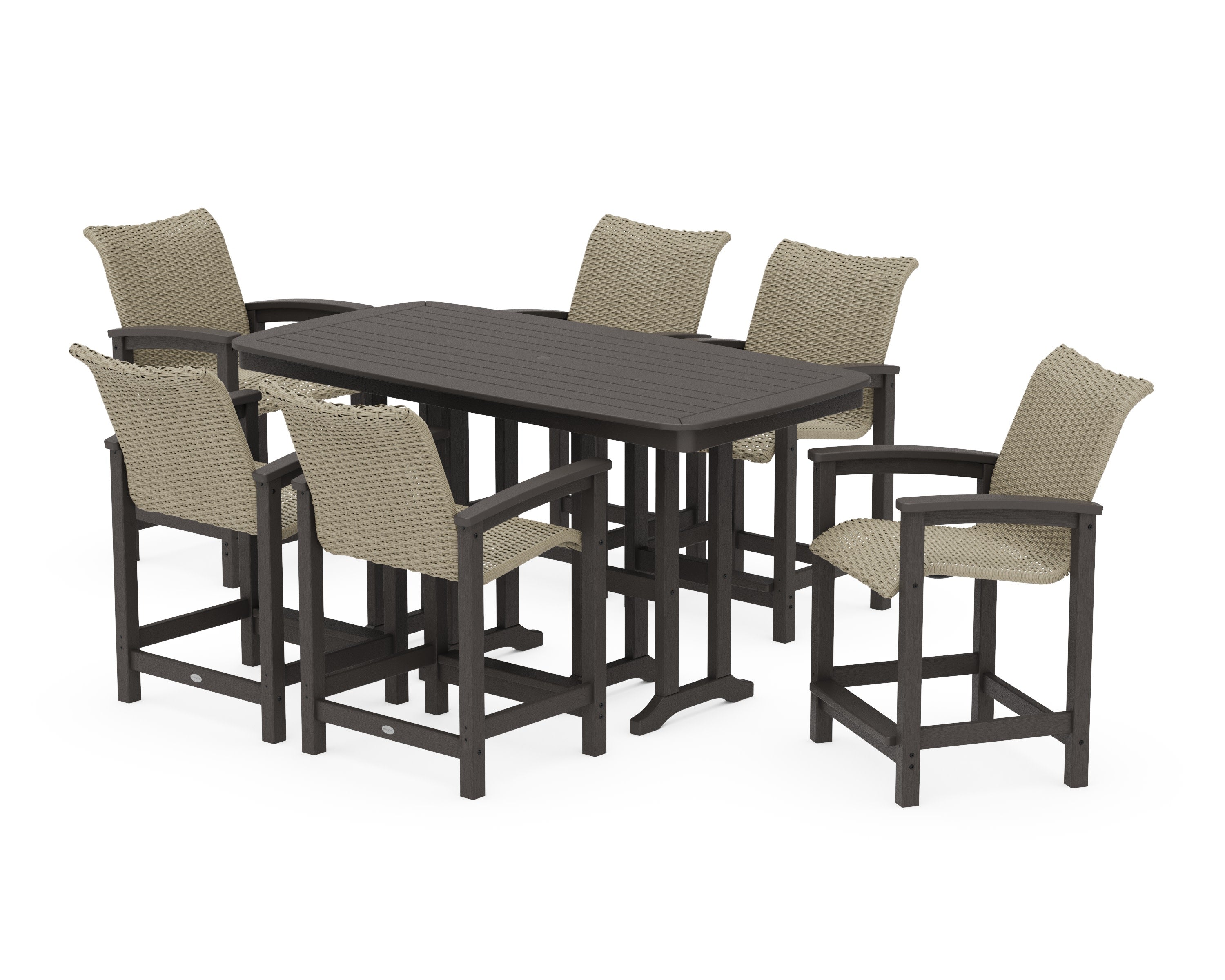 Coastal Woven Arm Chair 7-Piece Counter Set in Vintage Coffee / Dune Grass