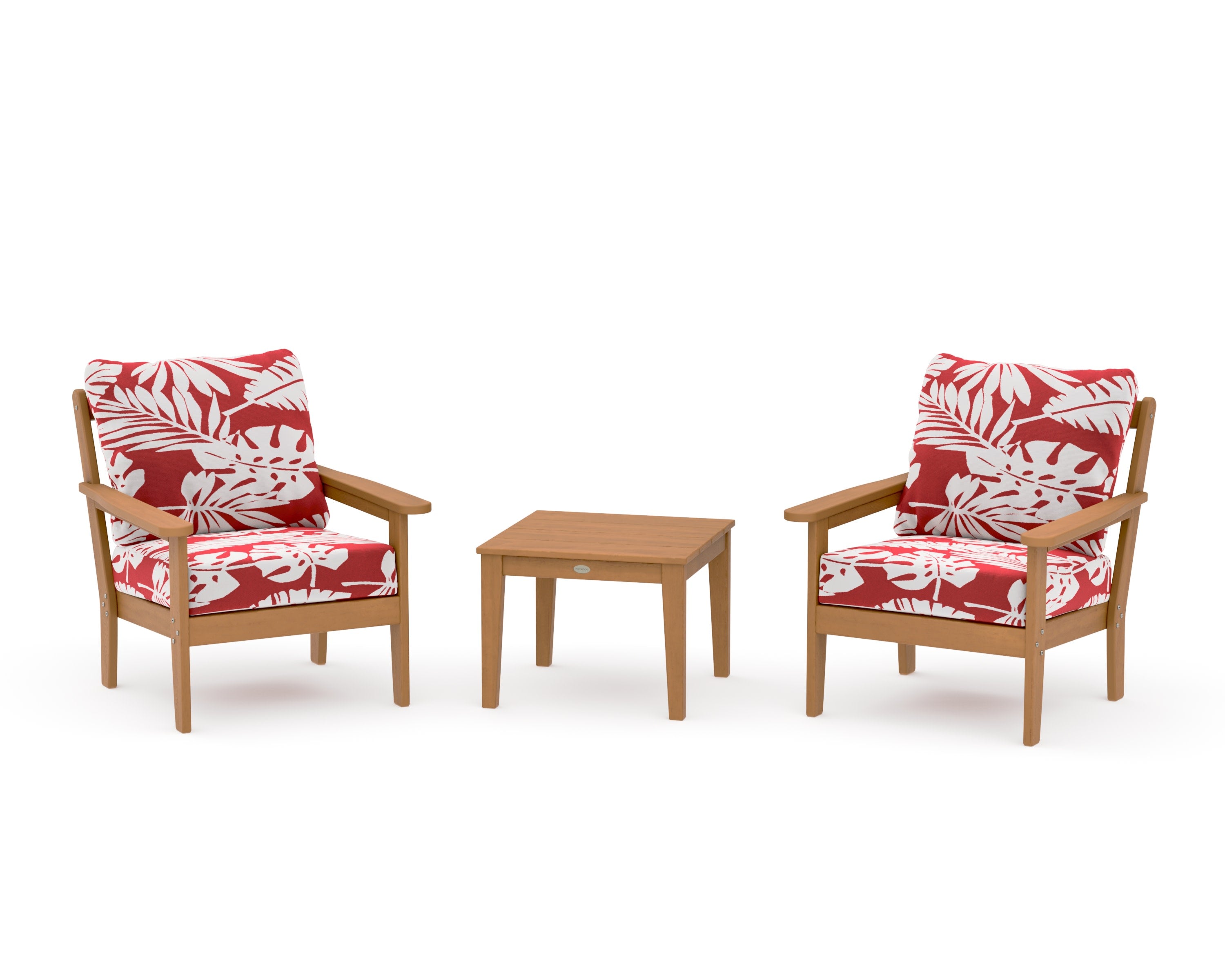 Cottage 3-Piece Deep Seating Set in Natural / Leaf Crimson