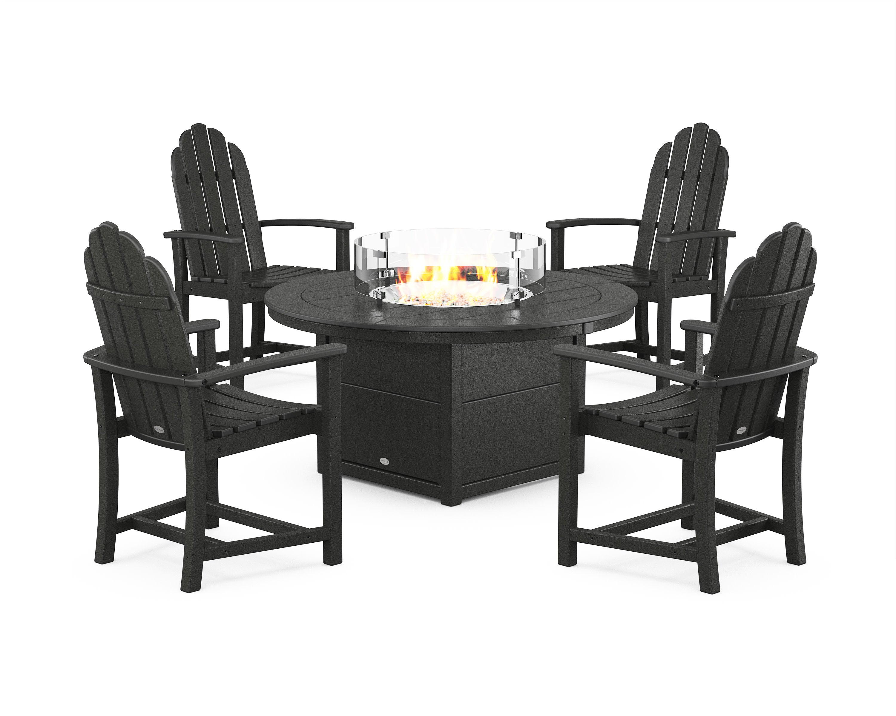 Classic 4-Piece Upright Adirondack Conversation Set with Fire Pit Table in Black