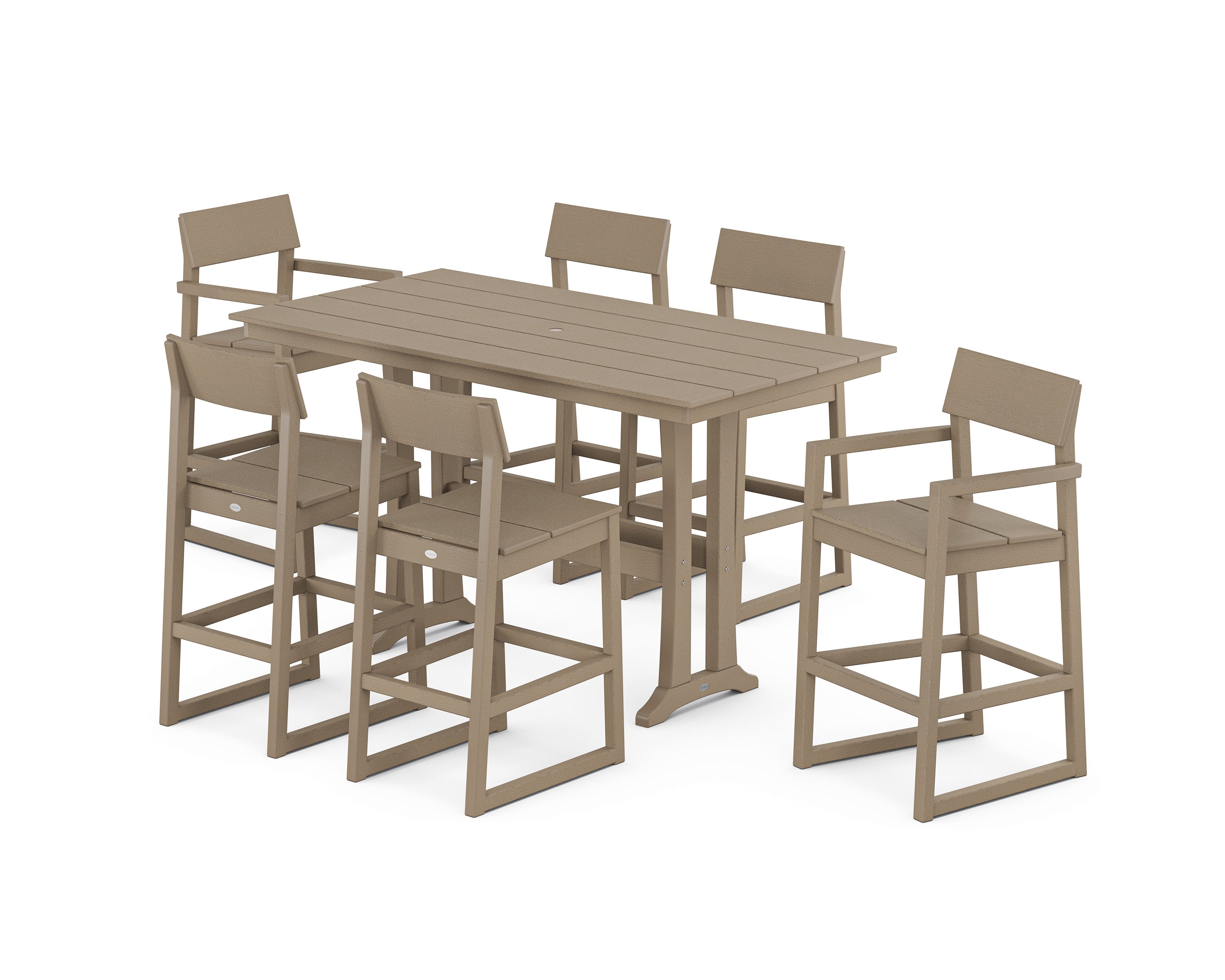 EDGE 7-Piece Farmhouse Bar Set with Trestle Legs in Vintage Sahara