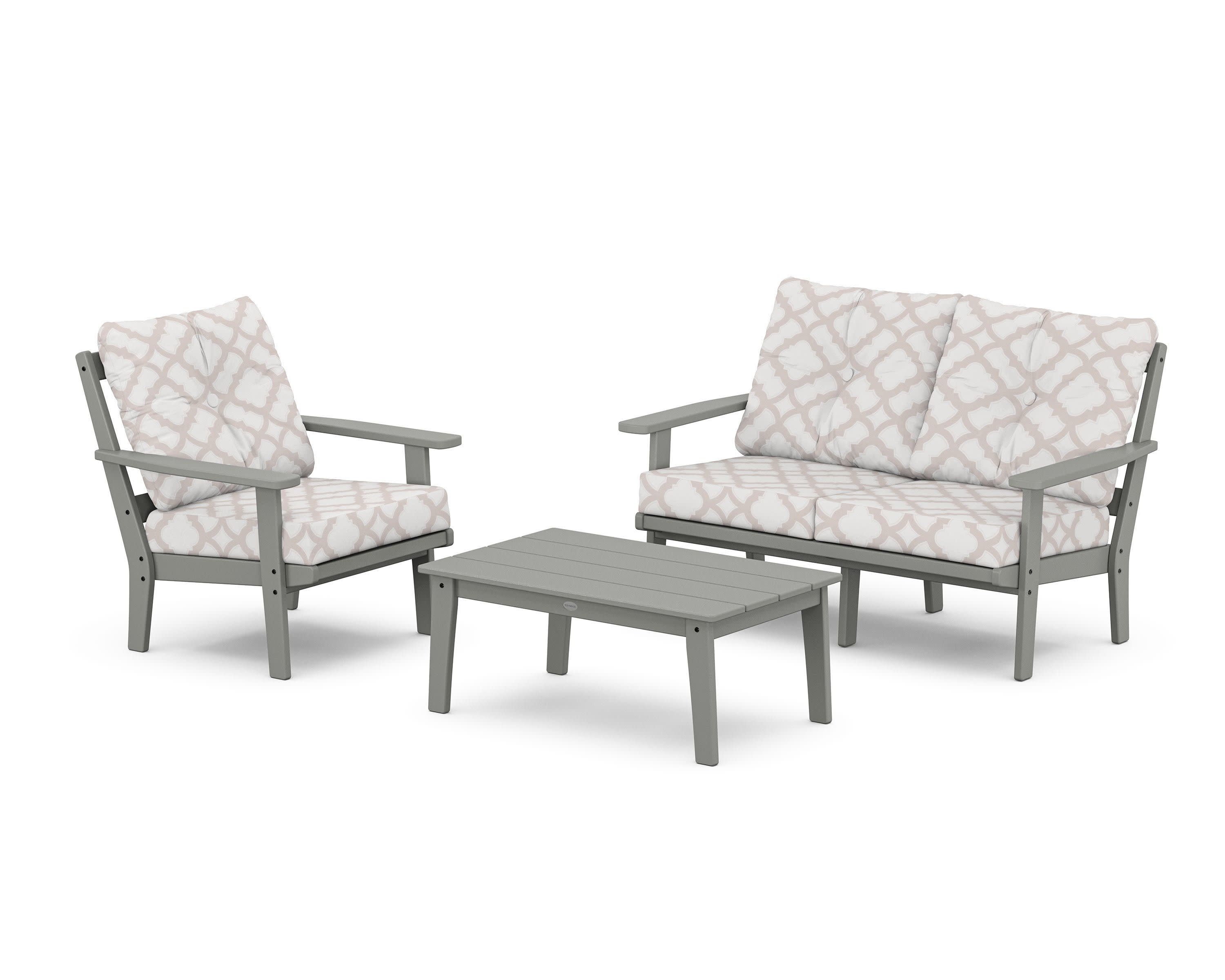 Oxford 3-Piece Deep Seating Set with Loveseat in Slate Grey / Trellis Dune Burlap