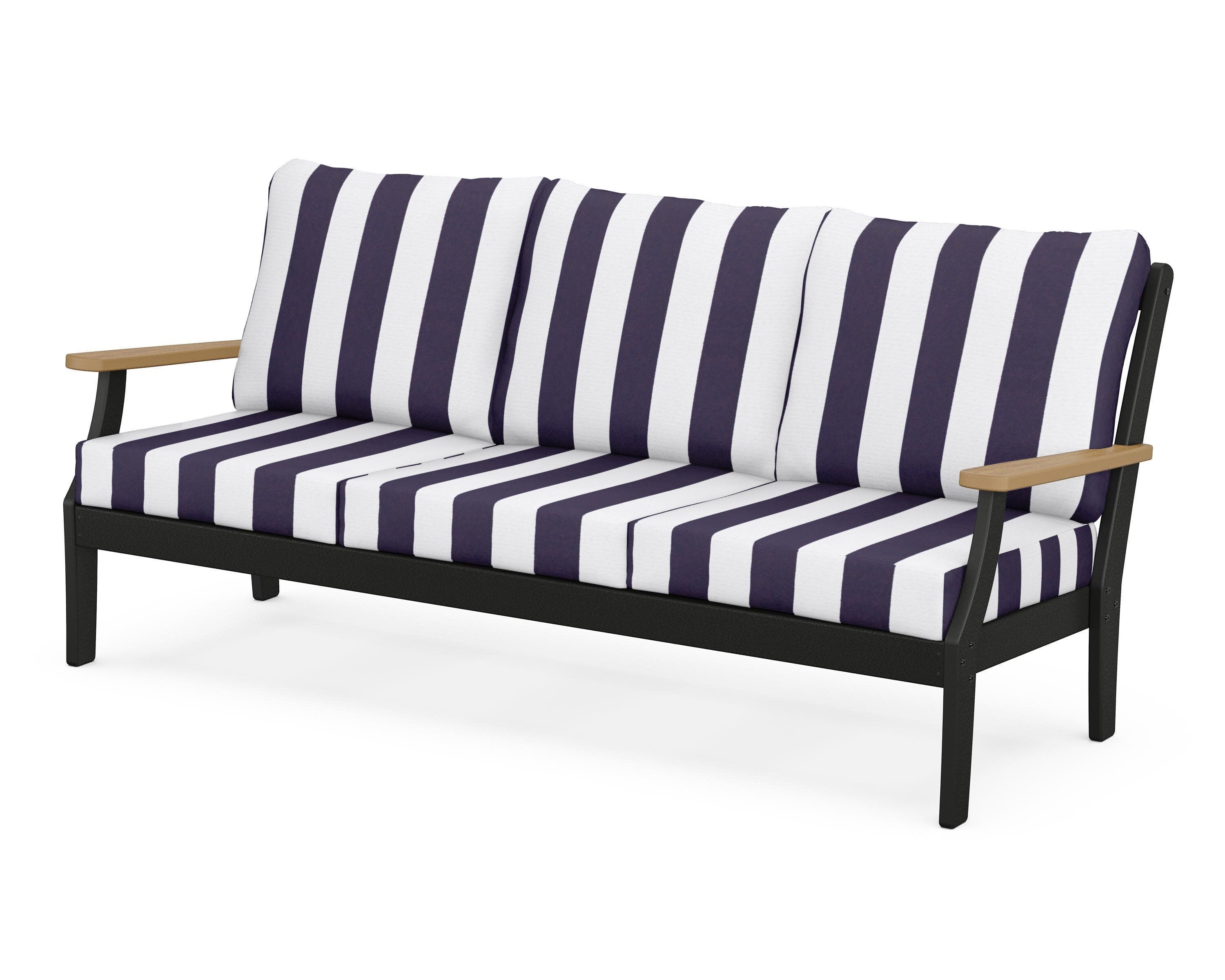 Braxton Deep Seating Sofa in Black / Natural / Cabana Stripe Navy