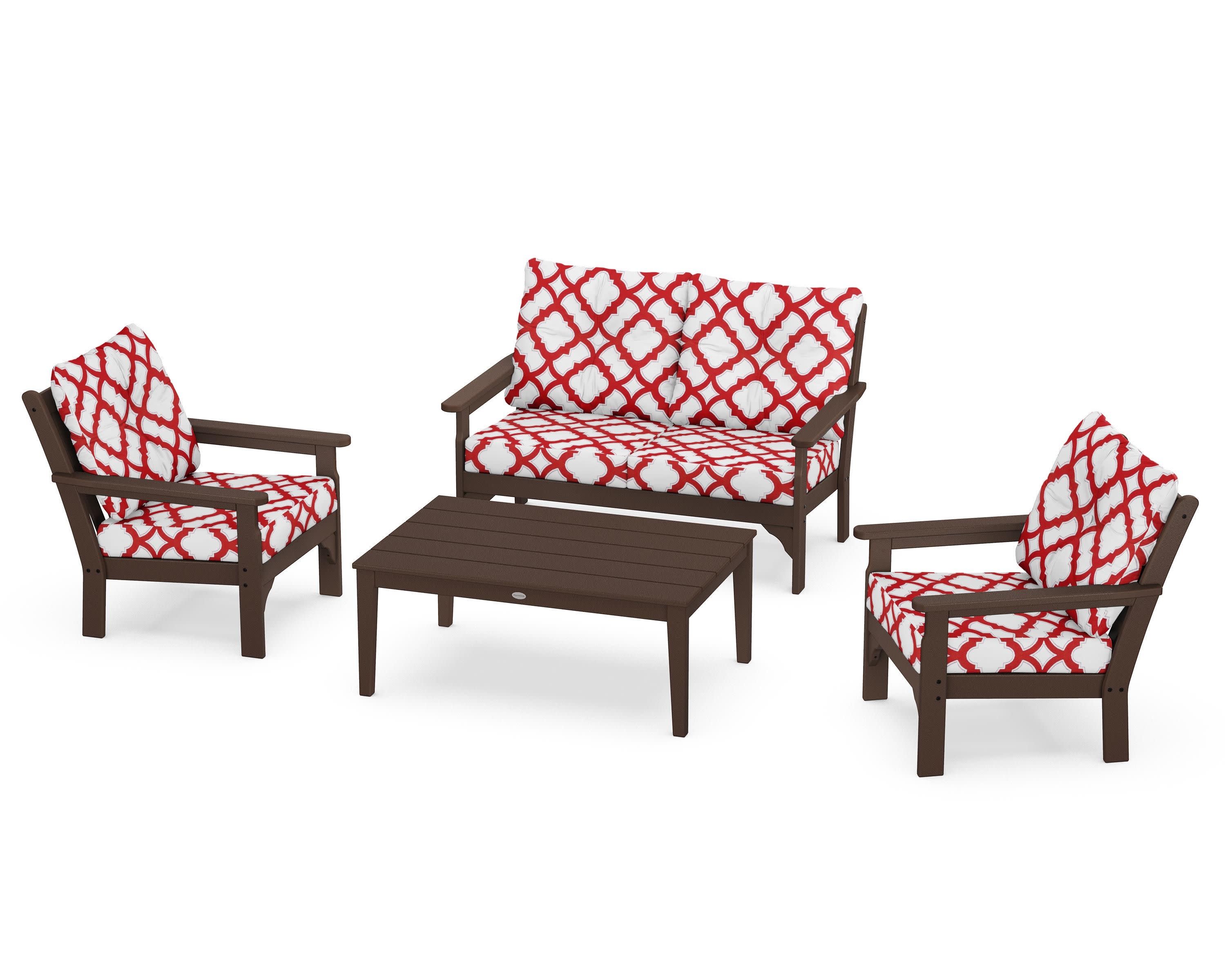 Vineyard 4-Piece Deep Seating Set in Mahogany / Trellis Crimson