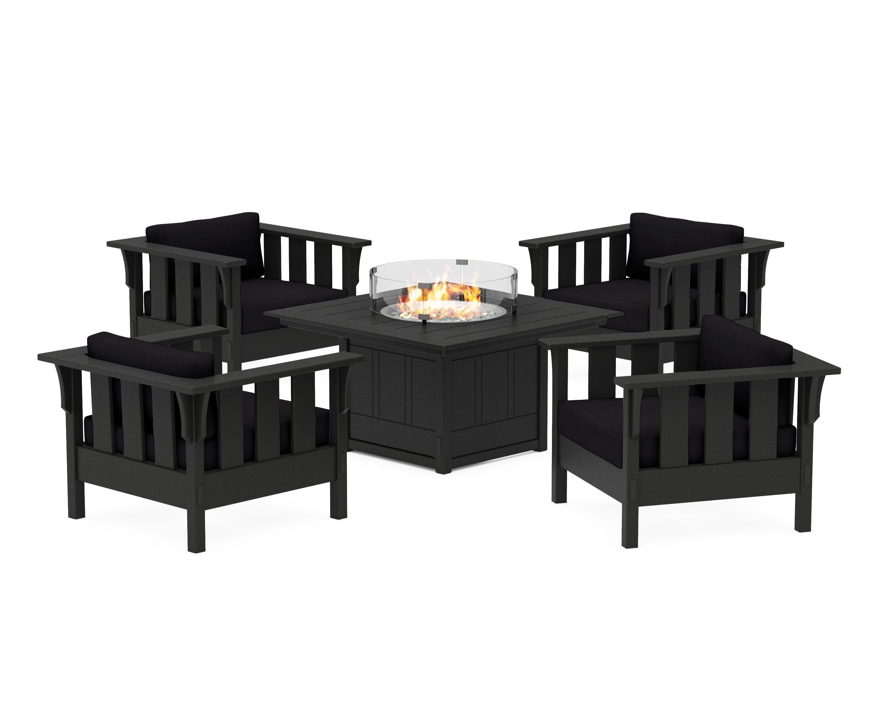 Acadia 5-Piece Deep Seating Set with Fire Pit Table in Black / Midnight Linen