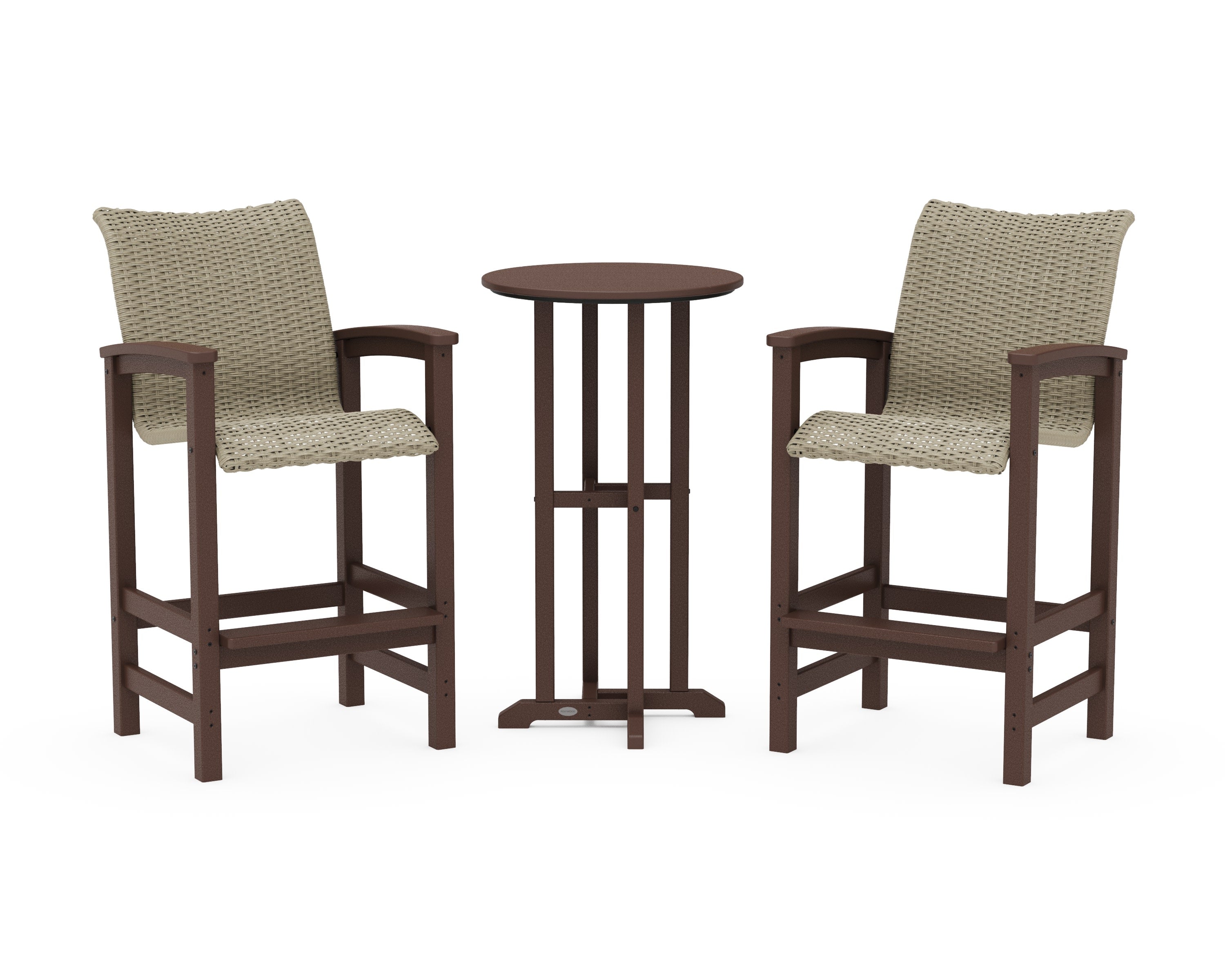 Coastal Woven 3-Piece Farmhouse Bar Set in Mahogany / Dune Grass