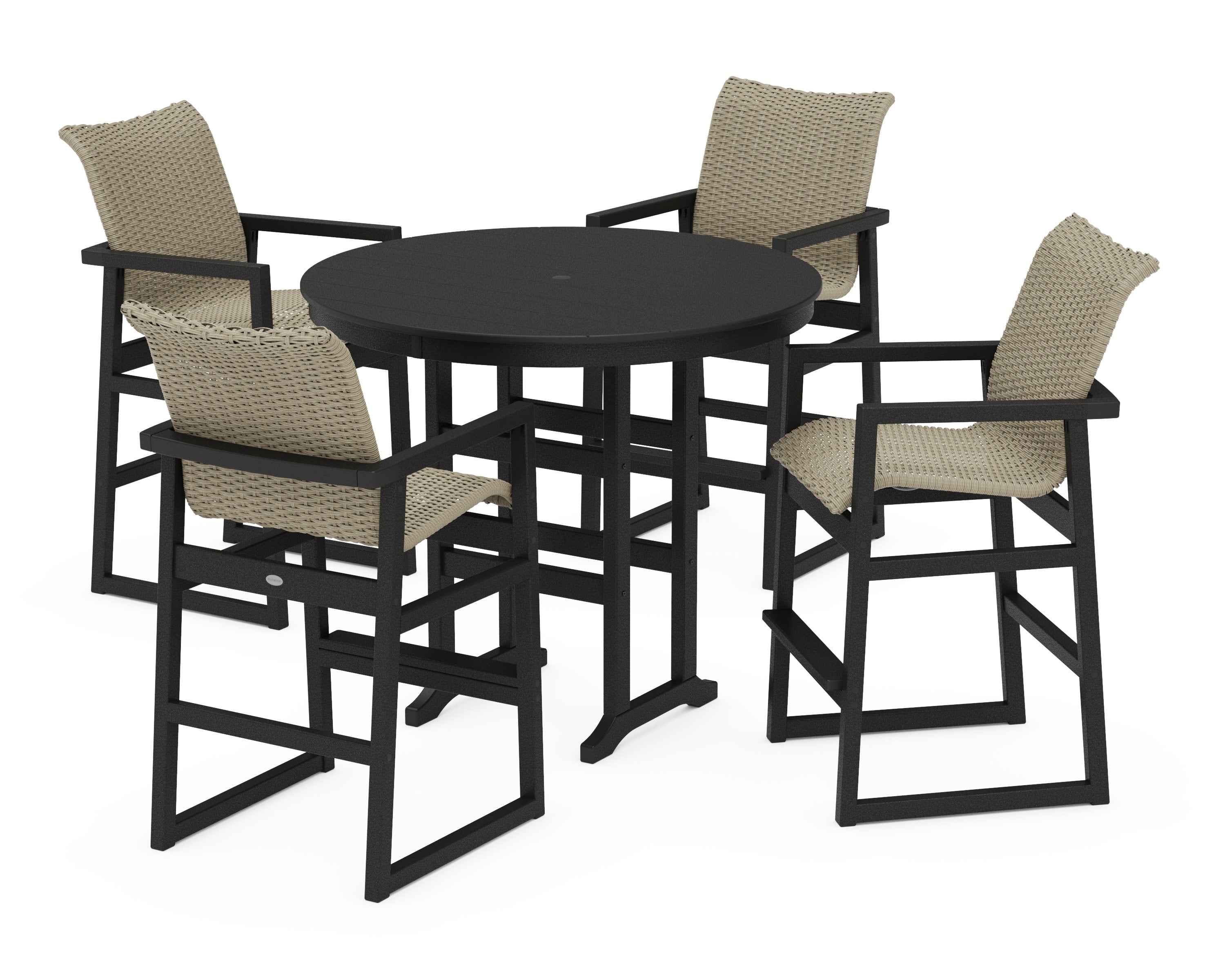 EDGE Woven 5-Piece Round Farmhouse Bar Set in Black / Dune Grass