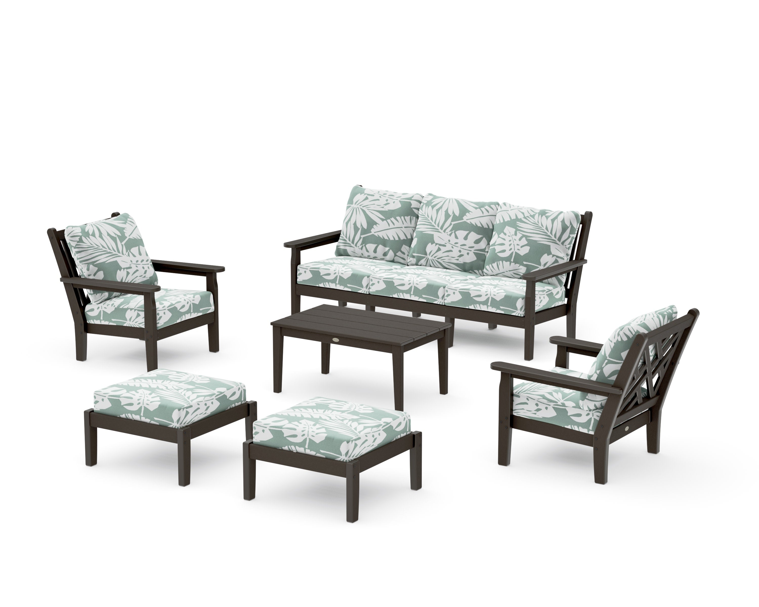 Chippendale 6-Piece Lounge Sofa Set in Vintage Coffee / Leaf Glacier Spa