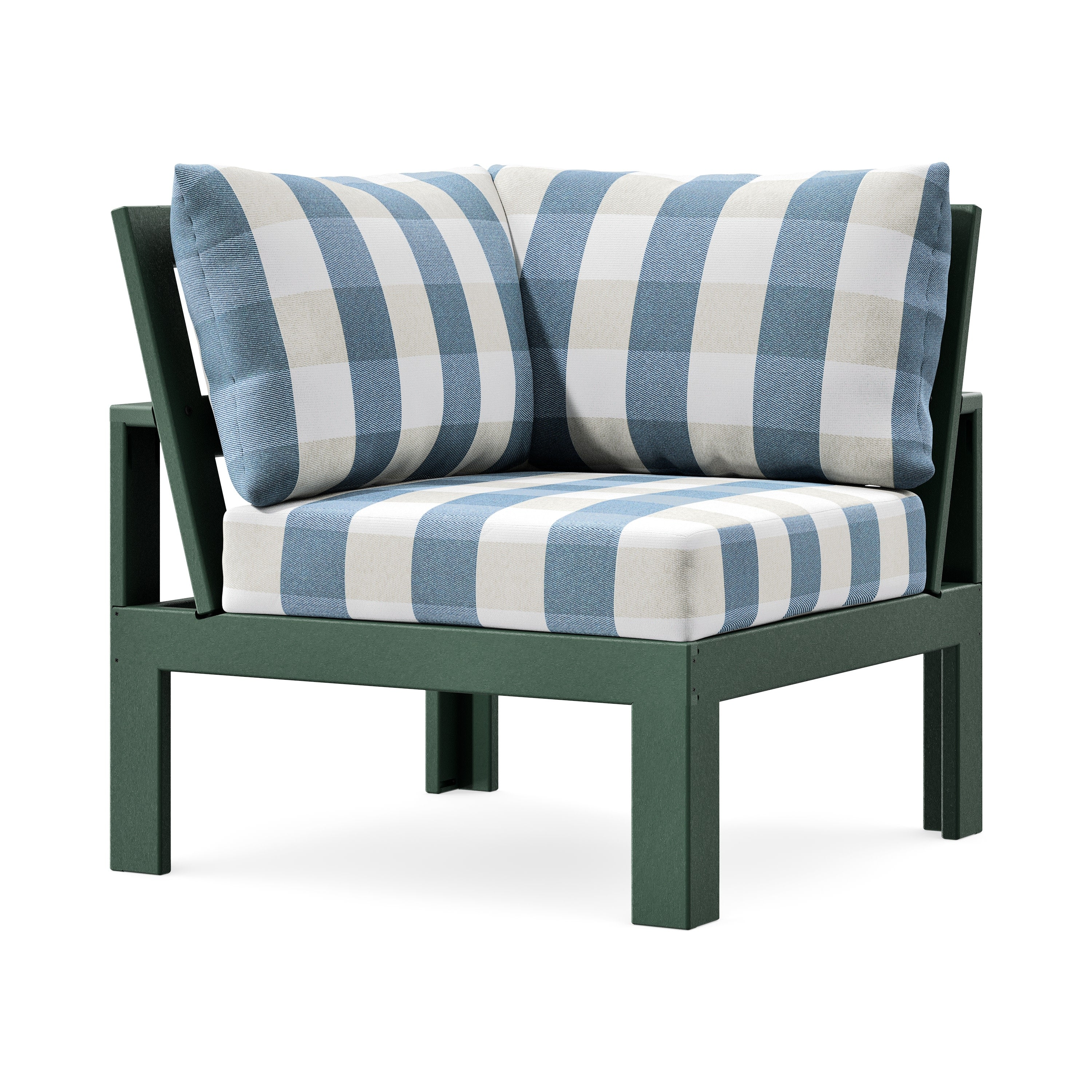 Modular Corner Chair in Green / Buffalo Plaid Sky Blue