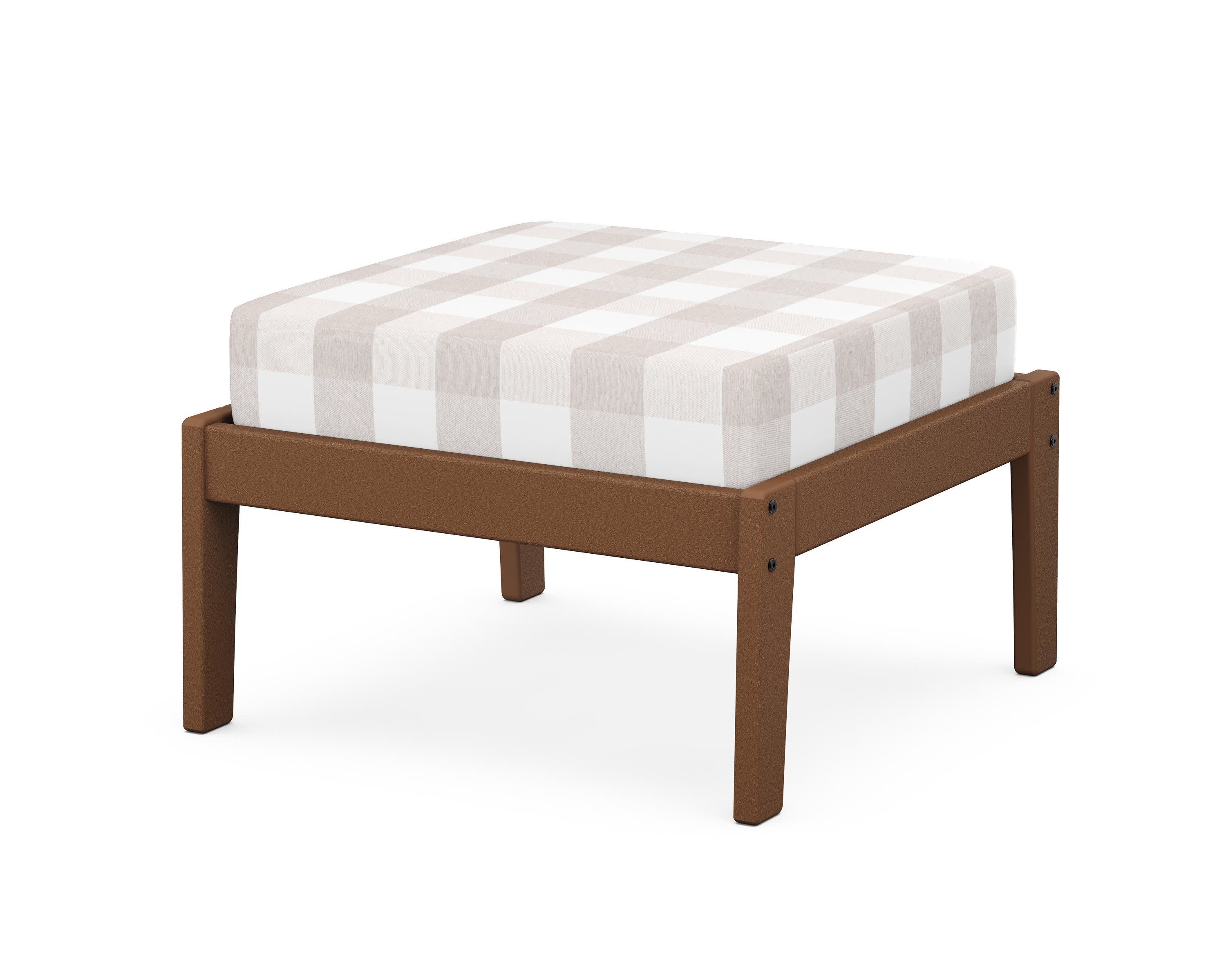 Deep Seating Ottoman in Teak / Buffalo Plaid Dune Burlap