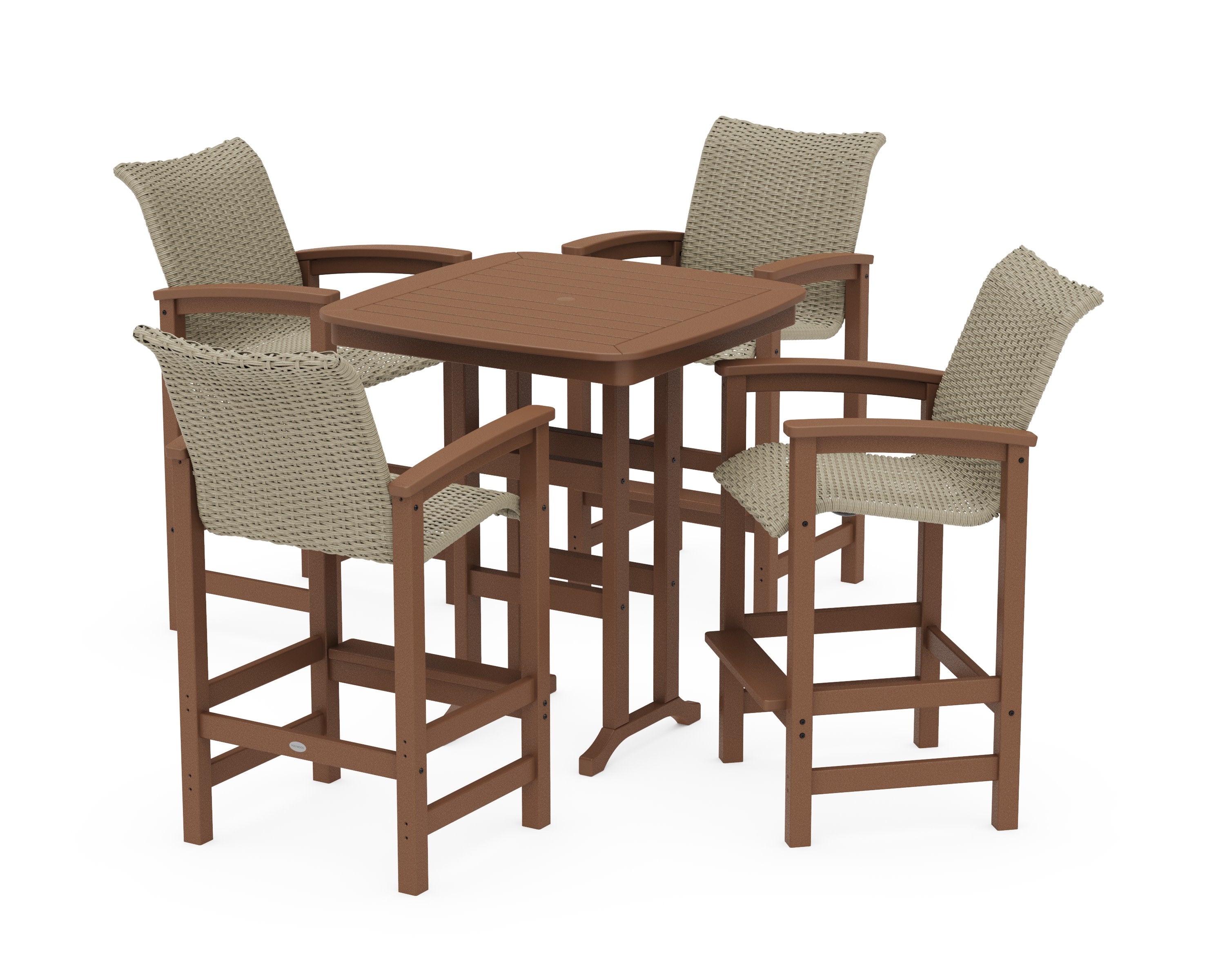Coastal Woven 5-Piece Bar Set in Teak / Dune Grass