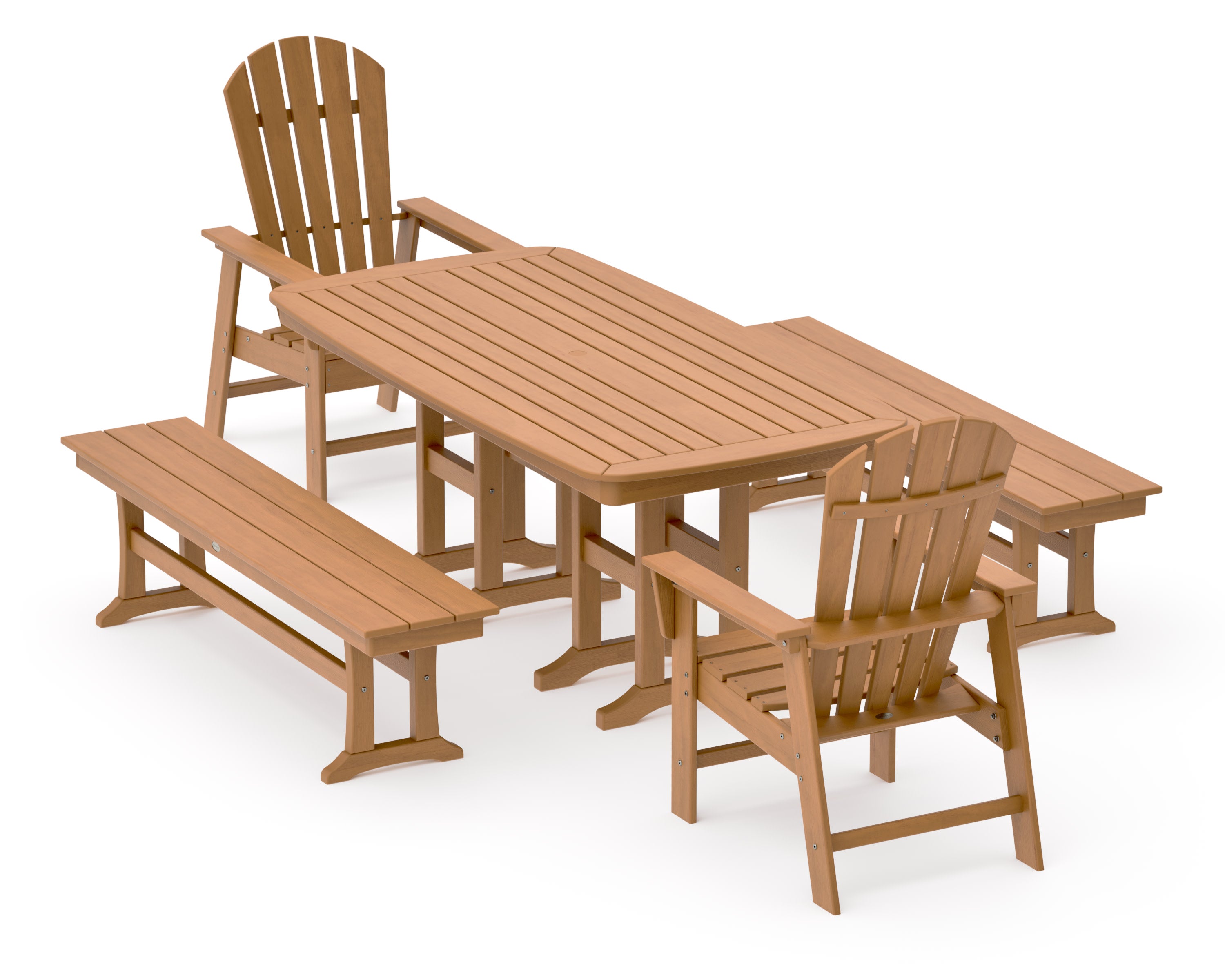 South Beach 5-Piece Dining Set with Benches in Natural