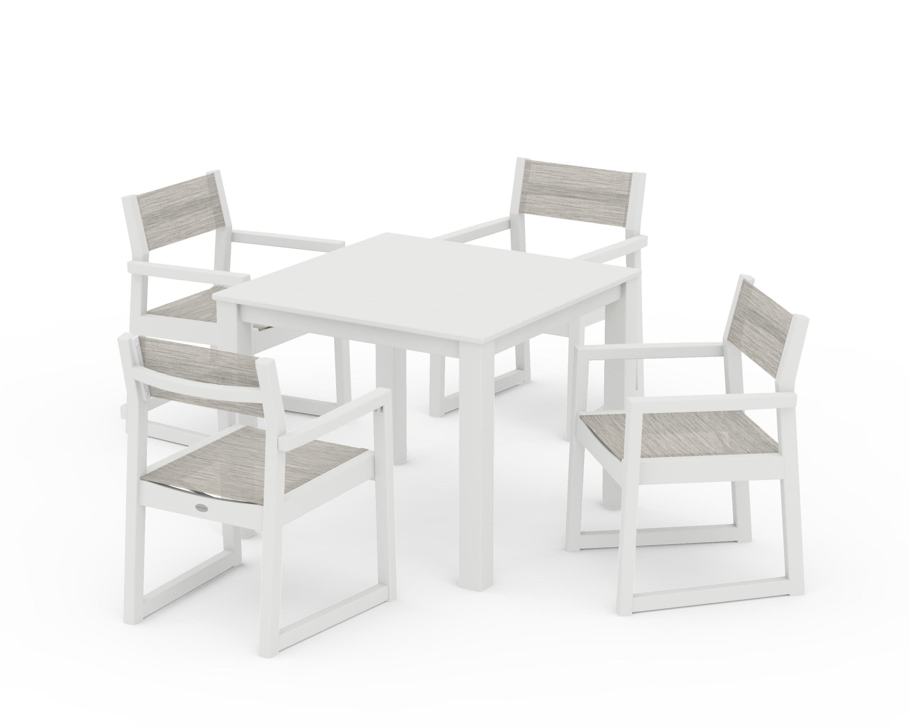 EDGE Sling Arm Chair 5-Piece Parsons Dining Set in Vintage White / Birch Sling