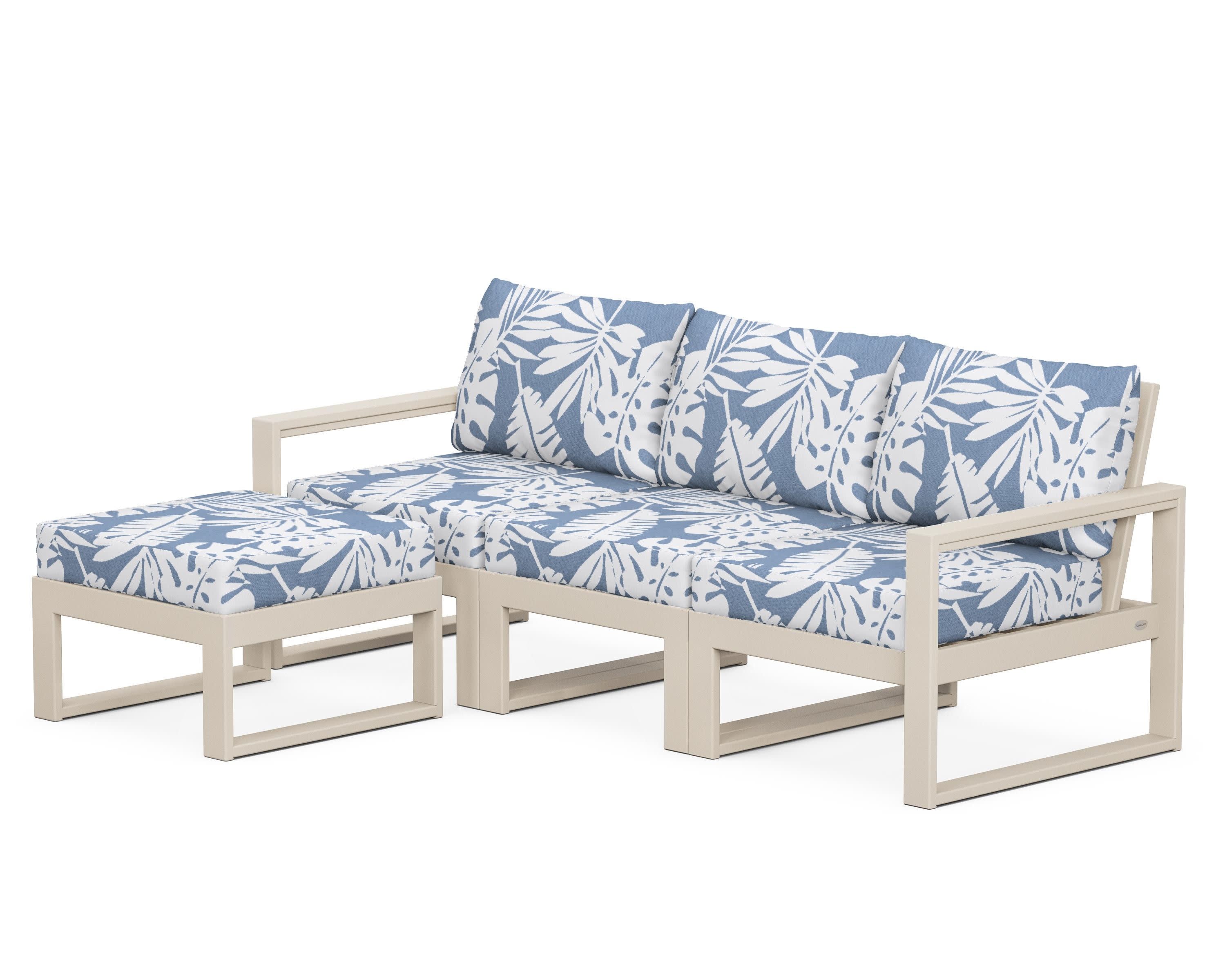 EDGE 4-Piece Modular Deep Seating Set with Ottoman in Sand / Leaf Sky Blue