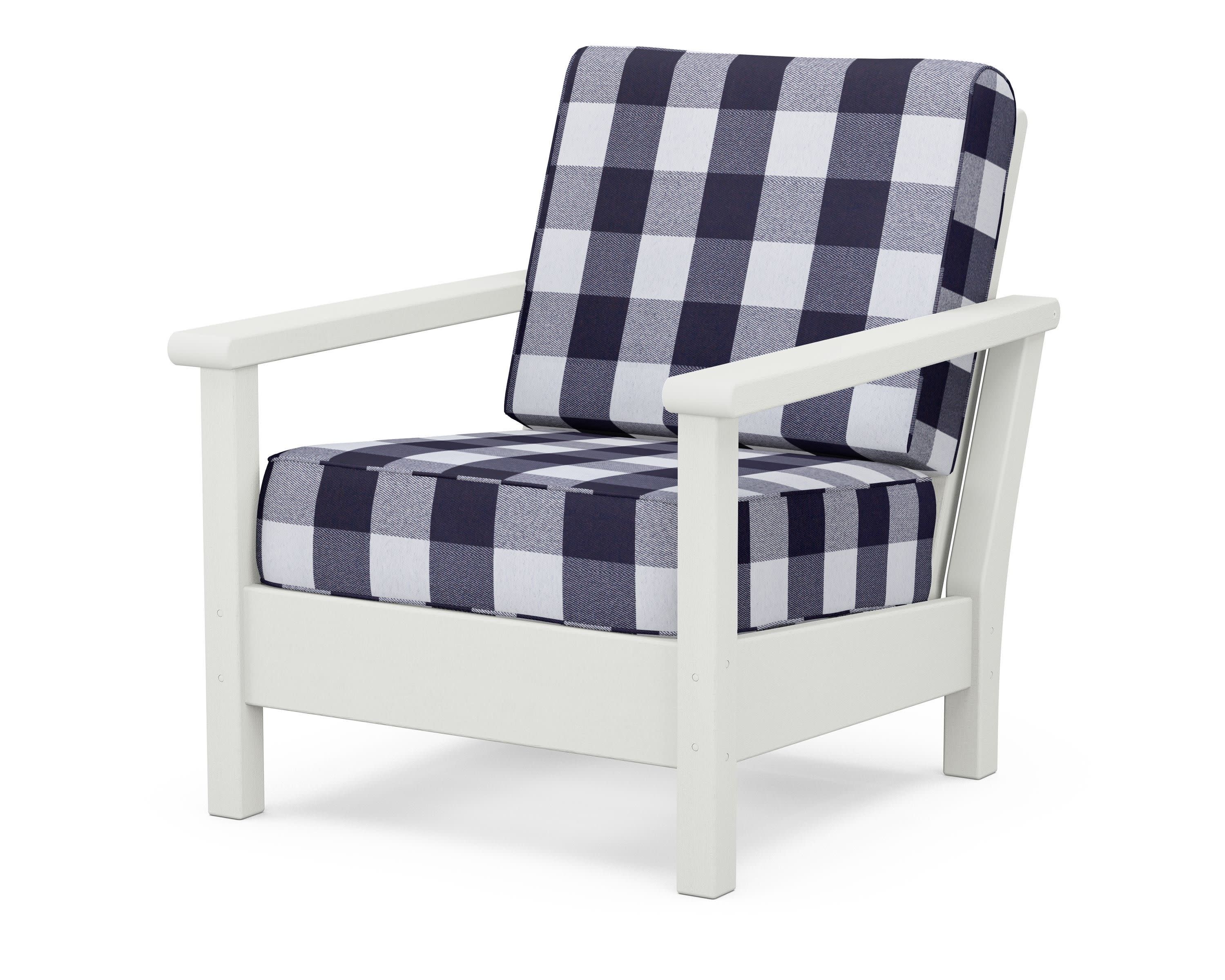 Harbour Deep Seating Chair in Vintage White / Buffalo Plaid Navy