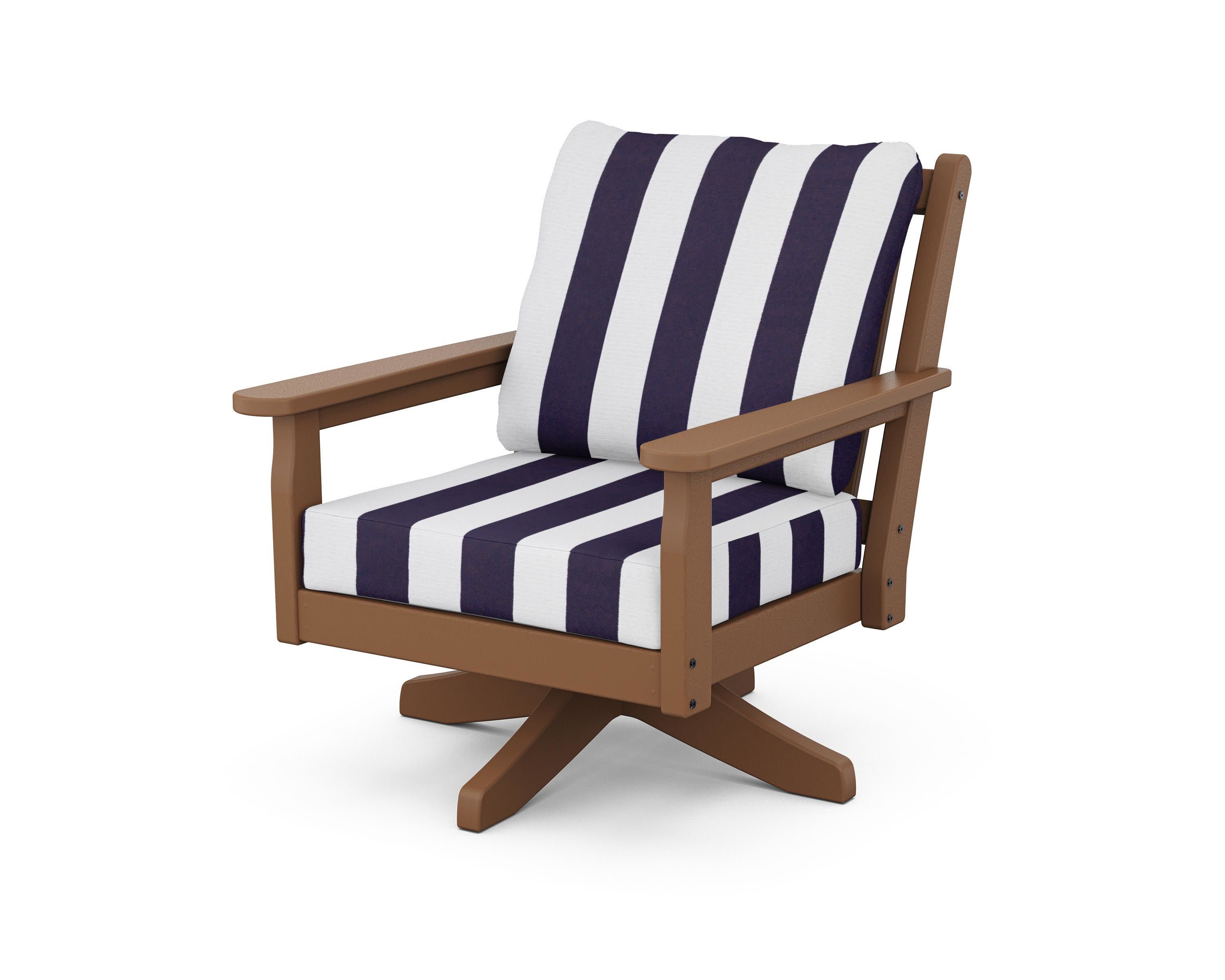 Chippendale Deep Seating Swivel Chair in Teak / Cabana Stripe Navy