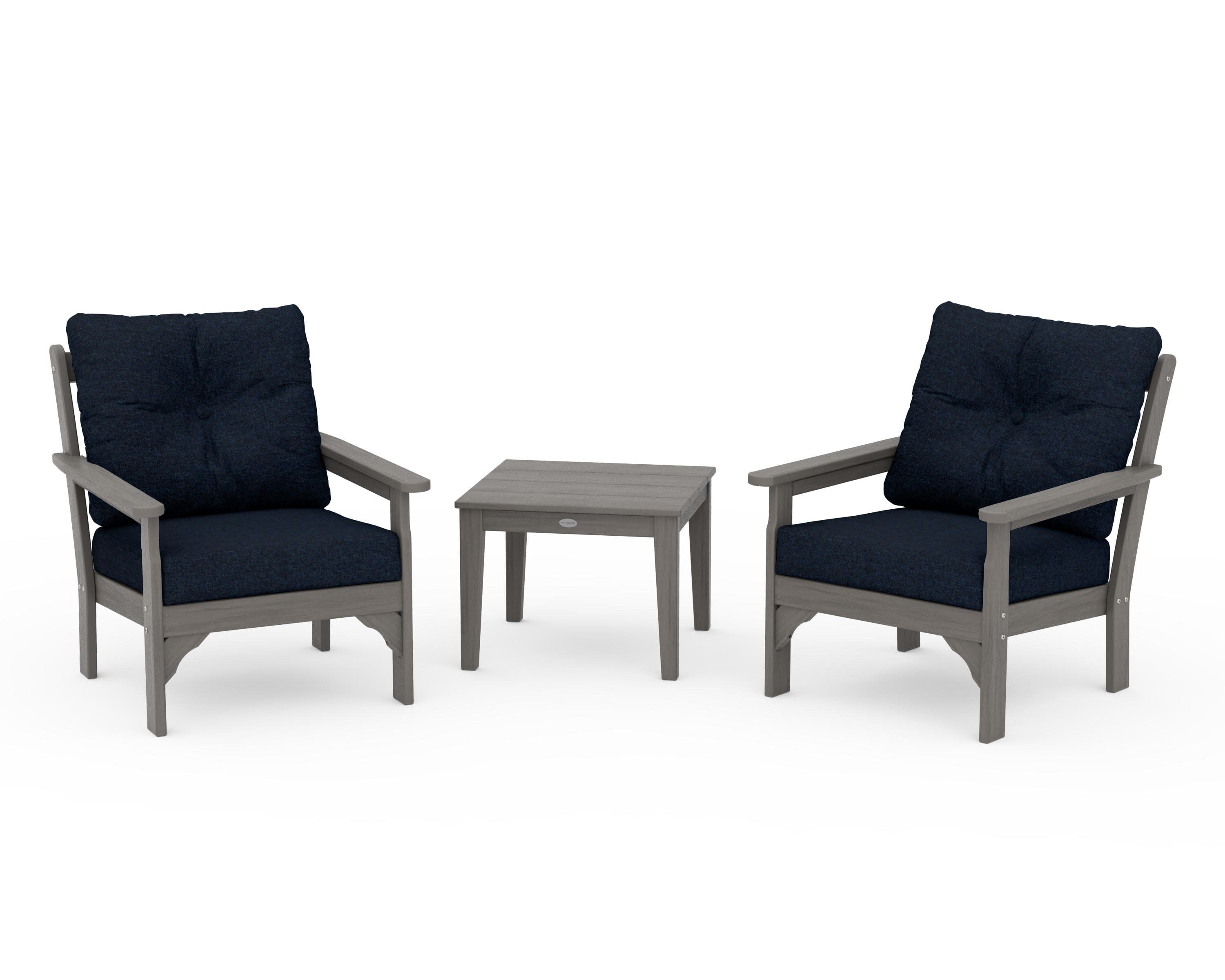 Vineyard 3-Piece Deep Seating Set in Driftwood / Marine Indigo