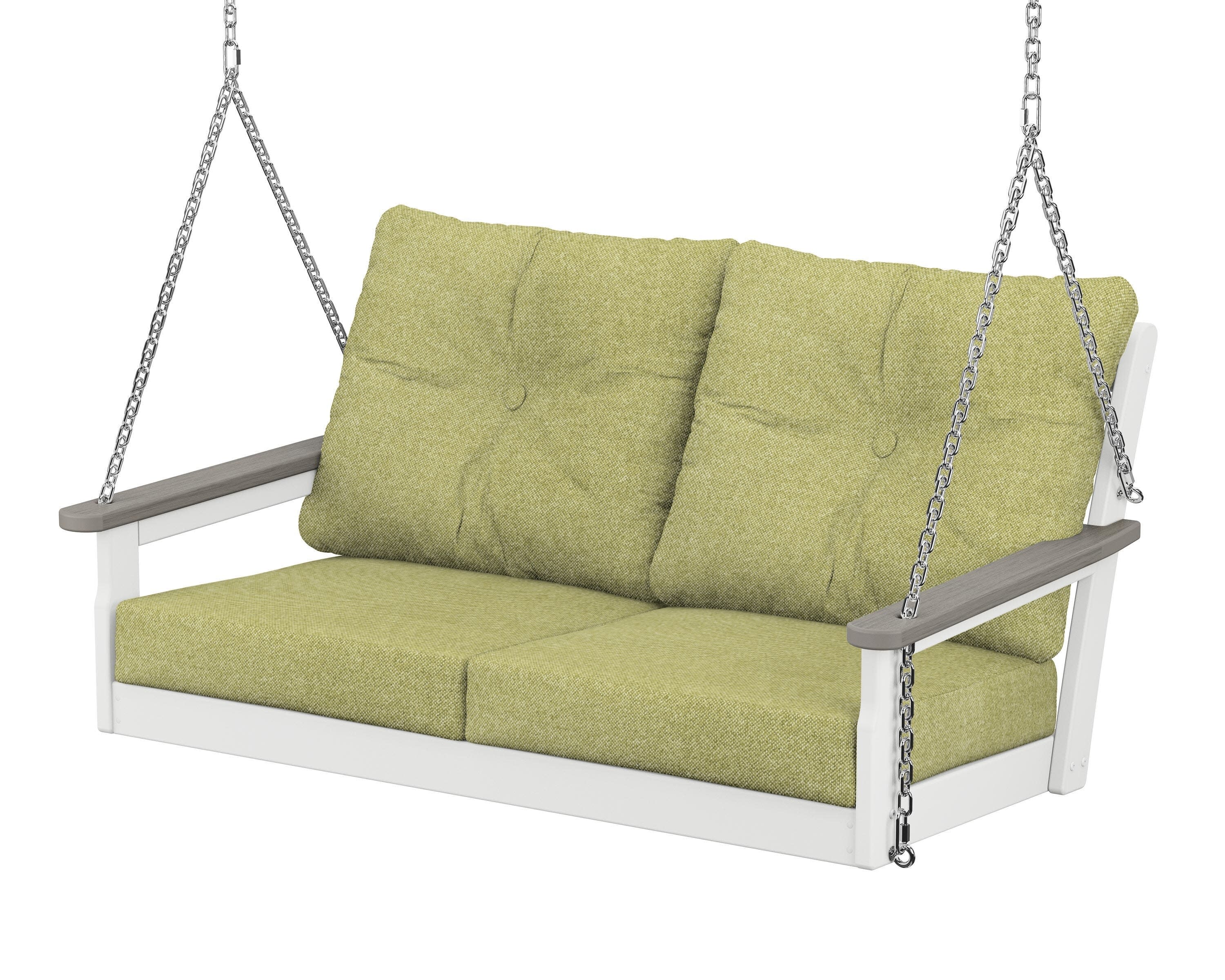 Vineyard Deep Seating Swing in White / Driftwood / Chartreuse Boucle