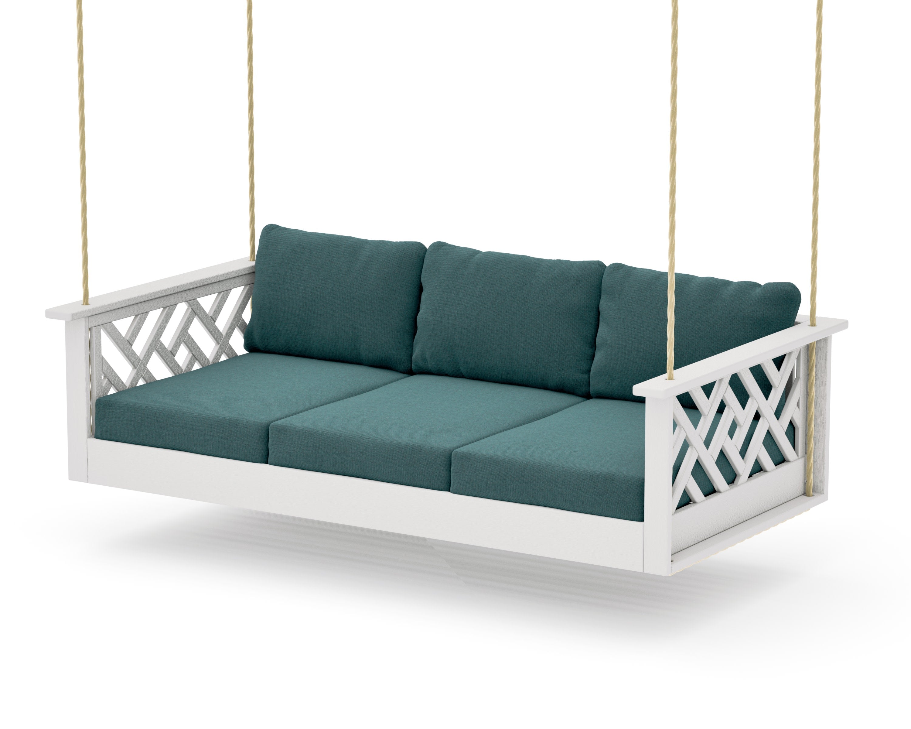 Chippendale Daybed Swing in Vintage White / Ocean Teal
