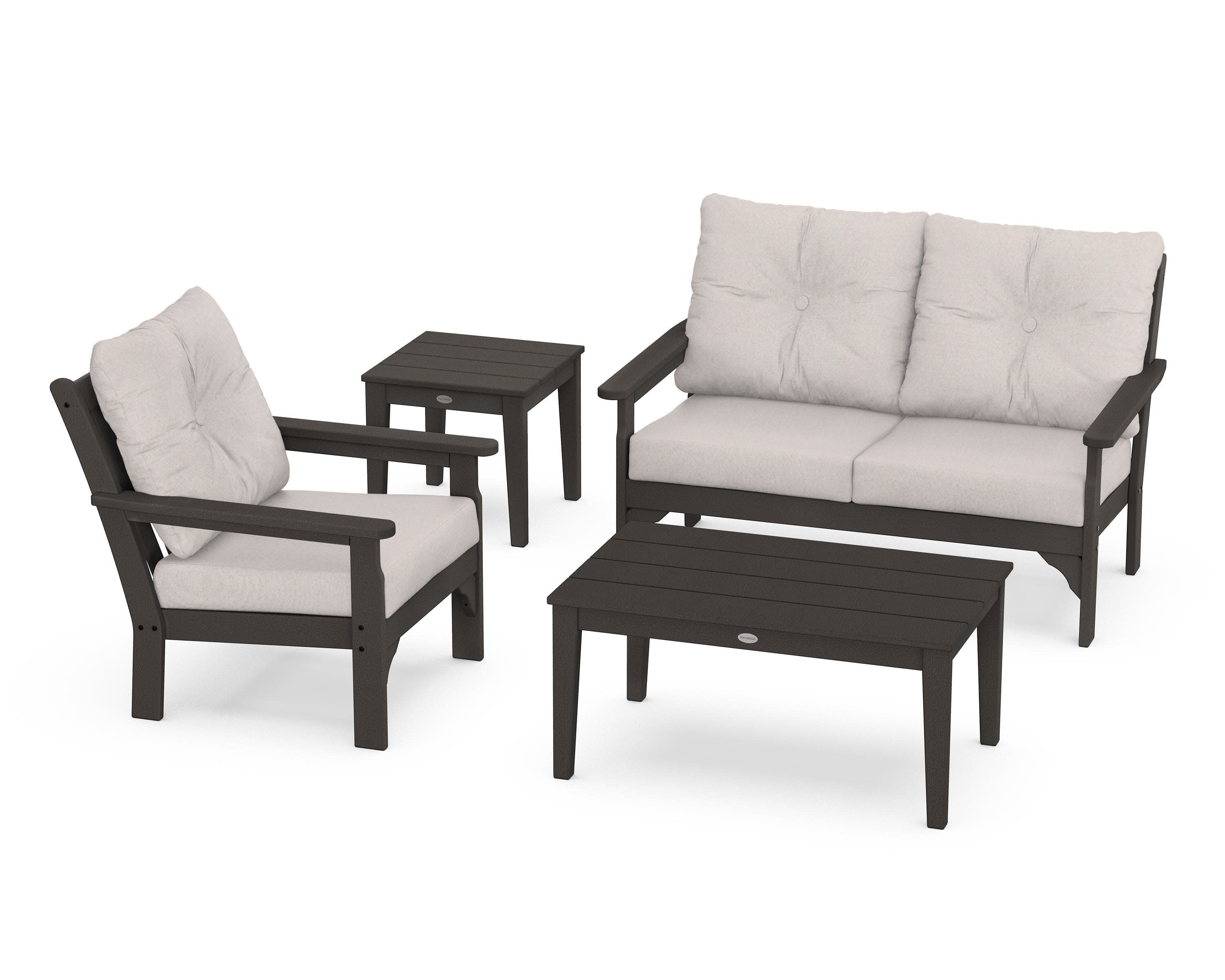 Vineyard 4-Piece Deep Seating Set in Vintage Coffee / Dune Burlap