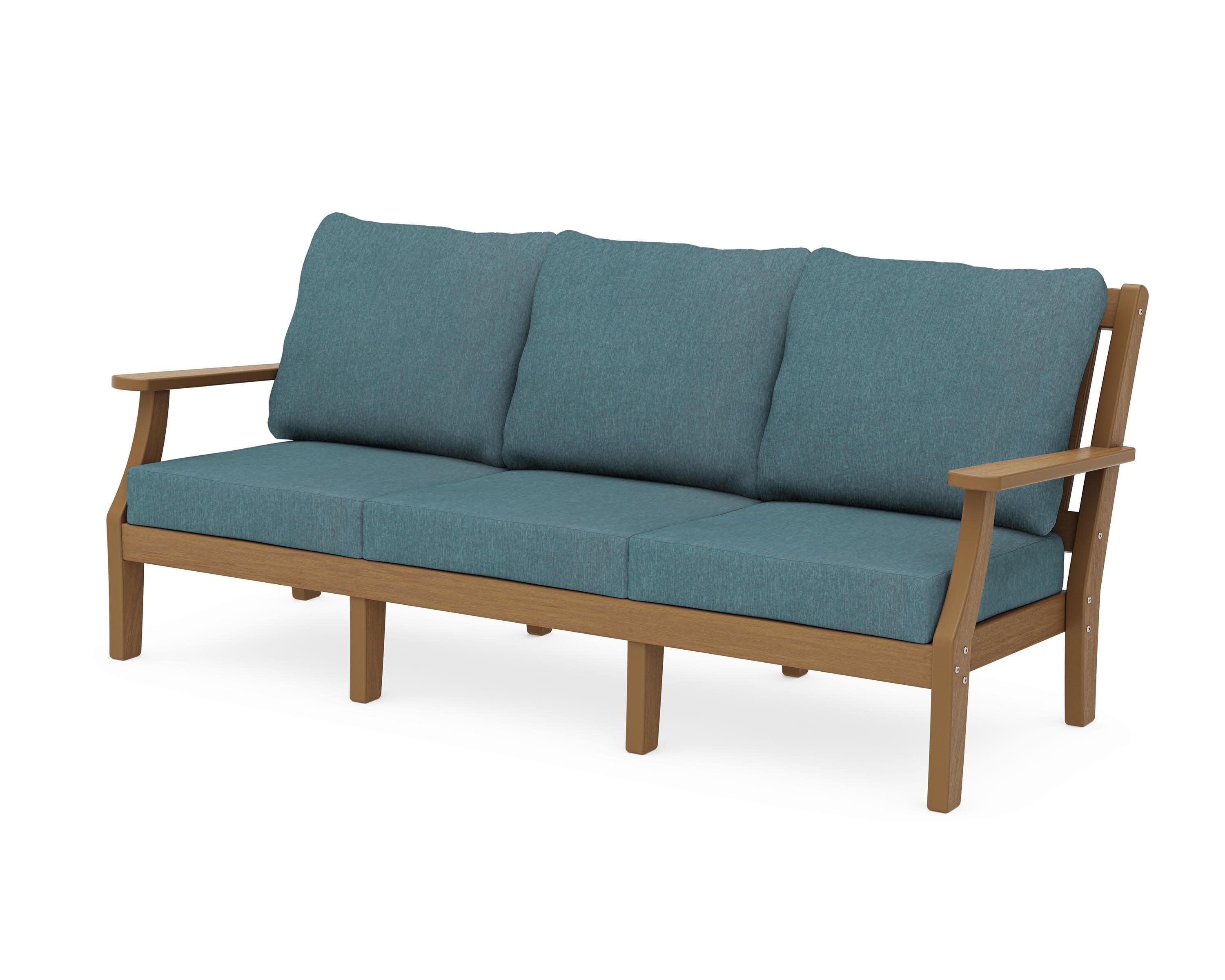 Chinoiserie Deep Seating Sofa in Natural / Ocean Teal