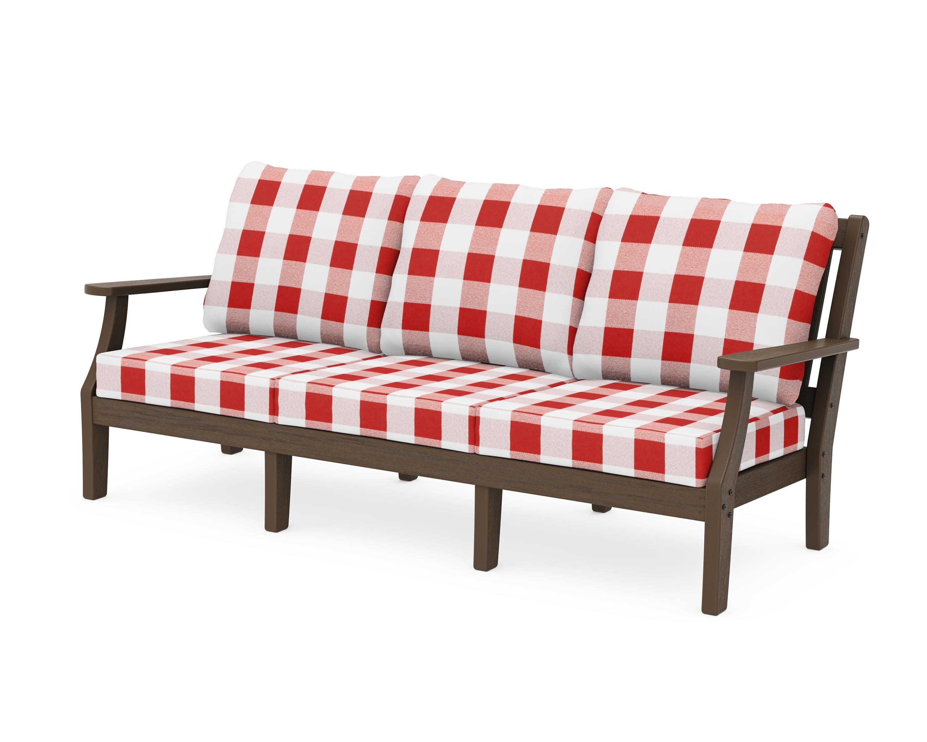 Chinoiserie Deep Seating Sofa in Kona / Buffalo Plaid Crimson