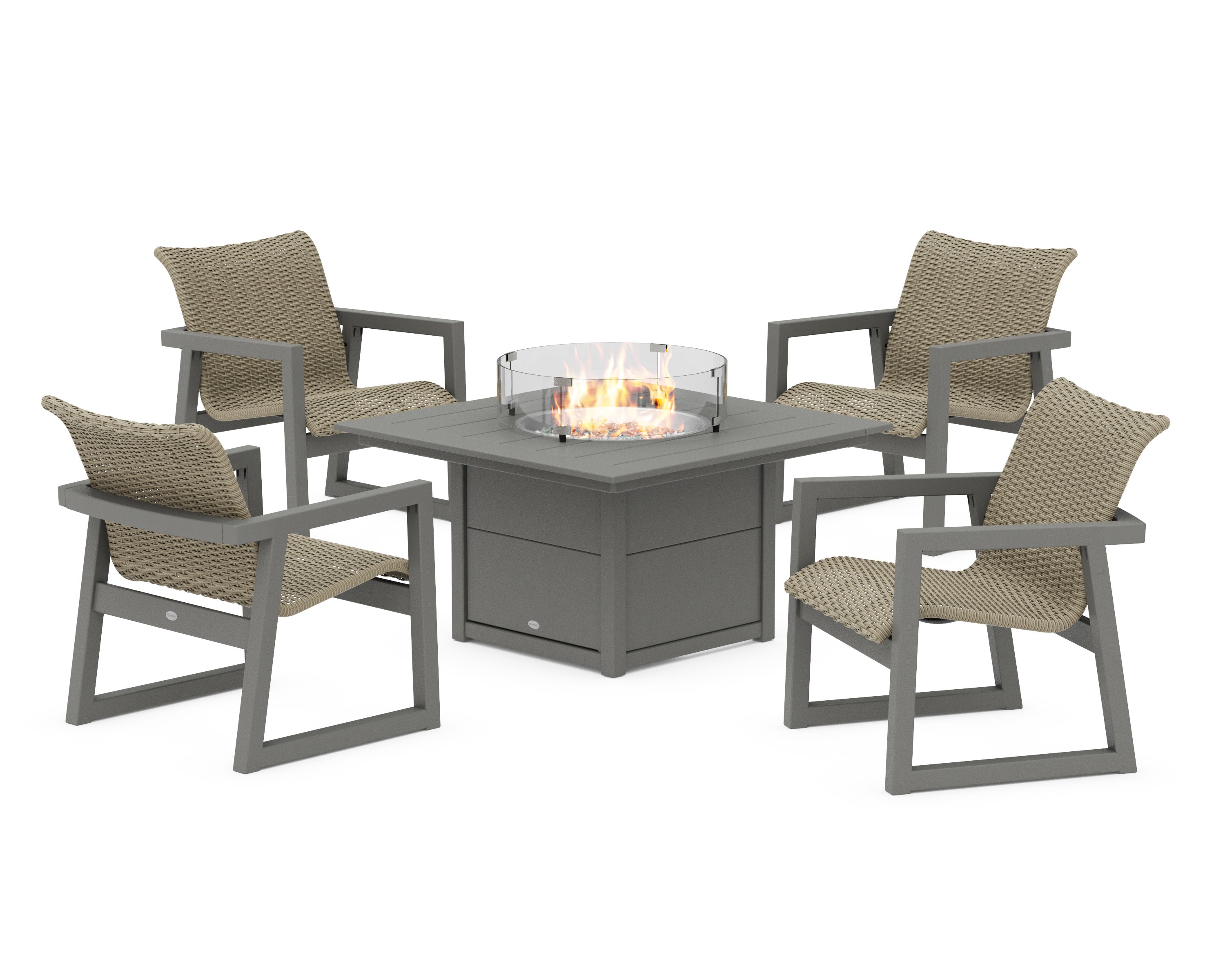 EDGE Woven 5-Piece Lounge Chair Seating Set with Fire Pit Table