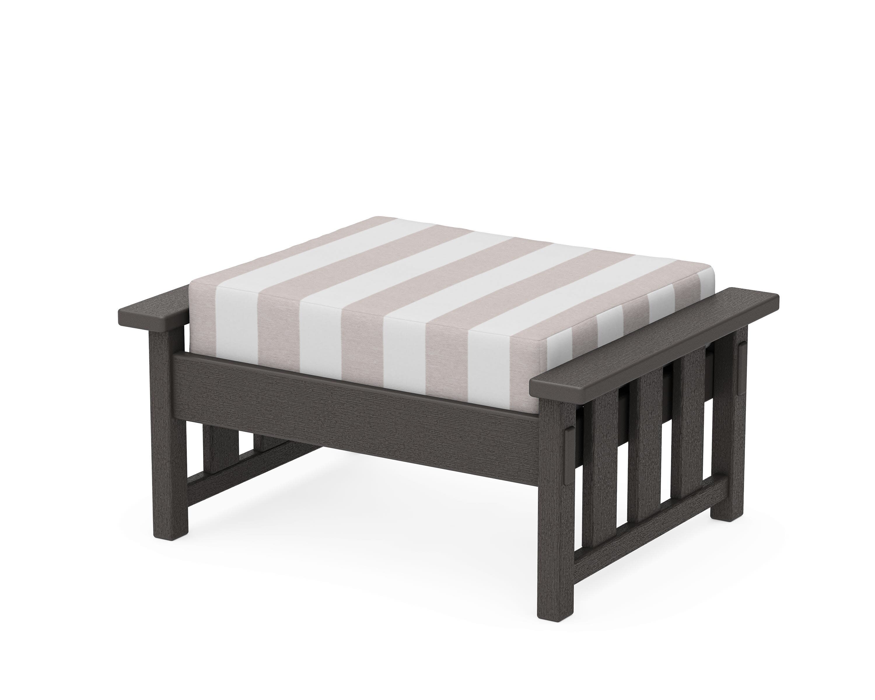 Acadia Deep Seating Ottoman in Vintage Coffee / Cabana Stripe Dune Burlap