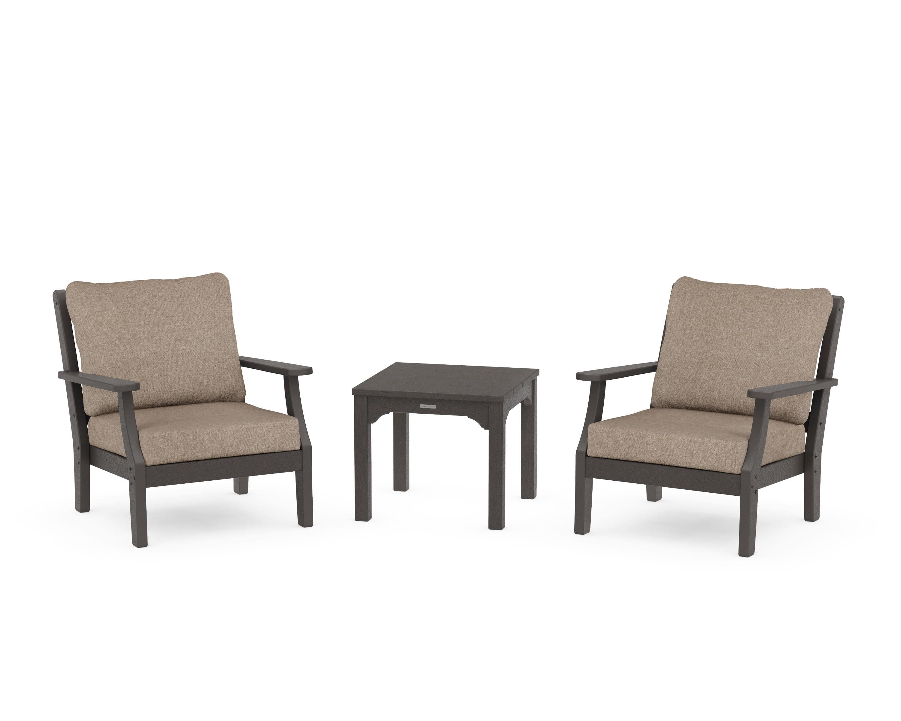 Chinoiserie 3-Piece Deep Seating Set in Vintage Coffee / Spiced Burlap