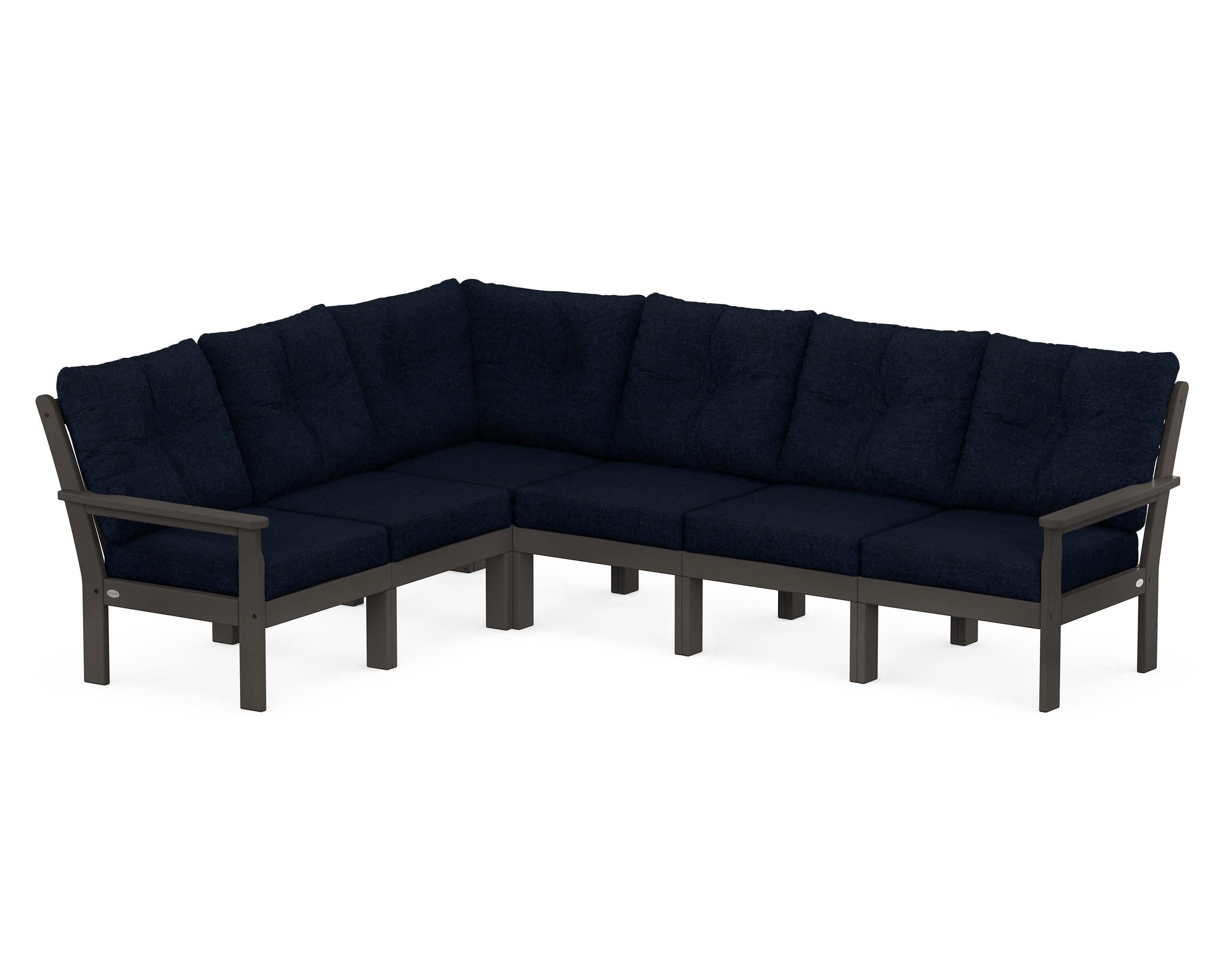 Vineyard 6-Piece Sectional in Vintage Coffee / Marine Indigo