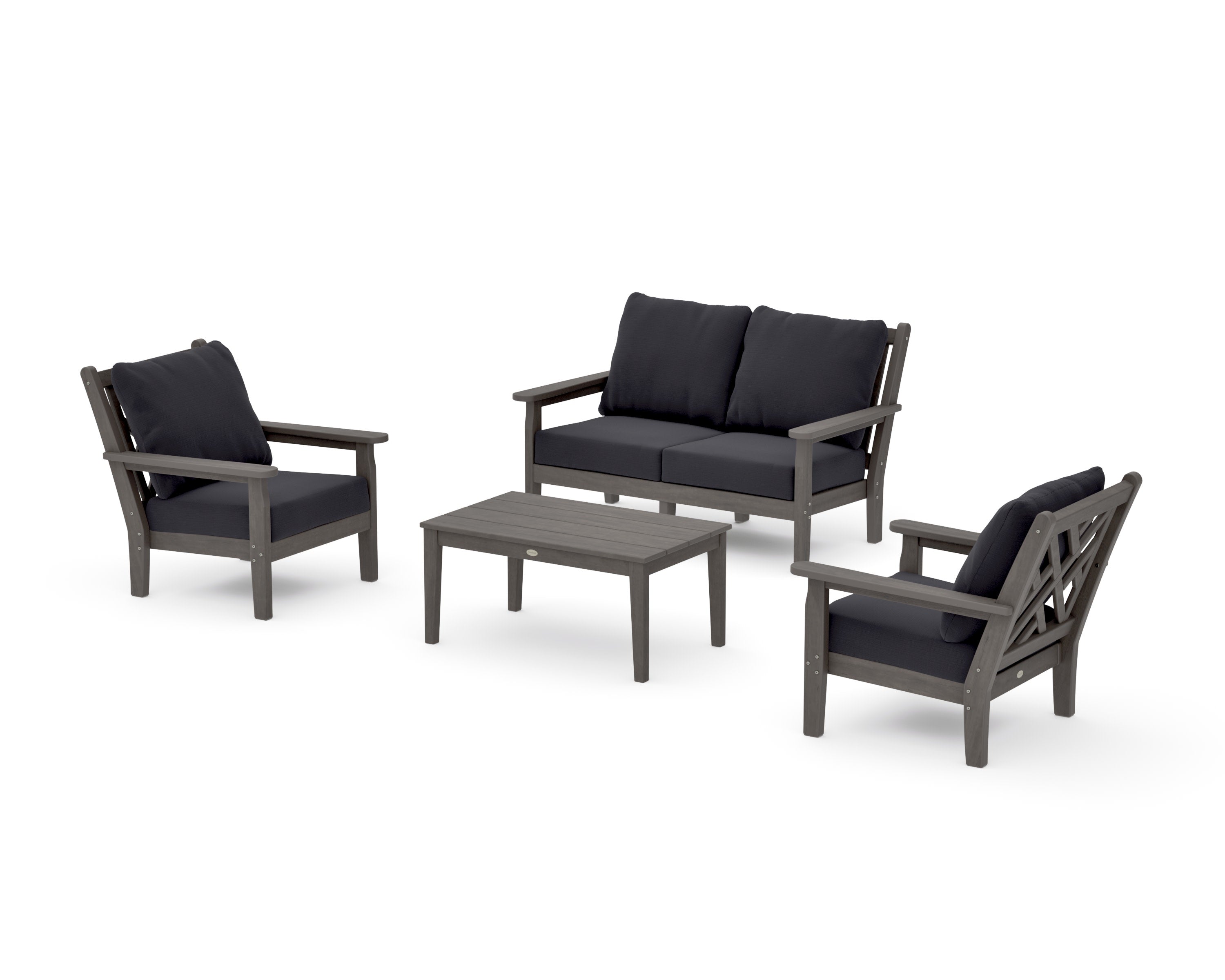 Chippendale 4-Piece Deep Seating Set with Loveseat in Driftwood / Midnight Linen